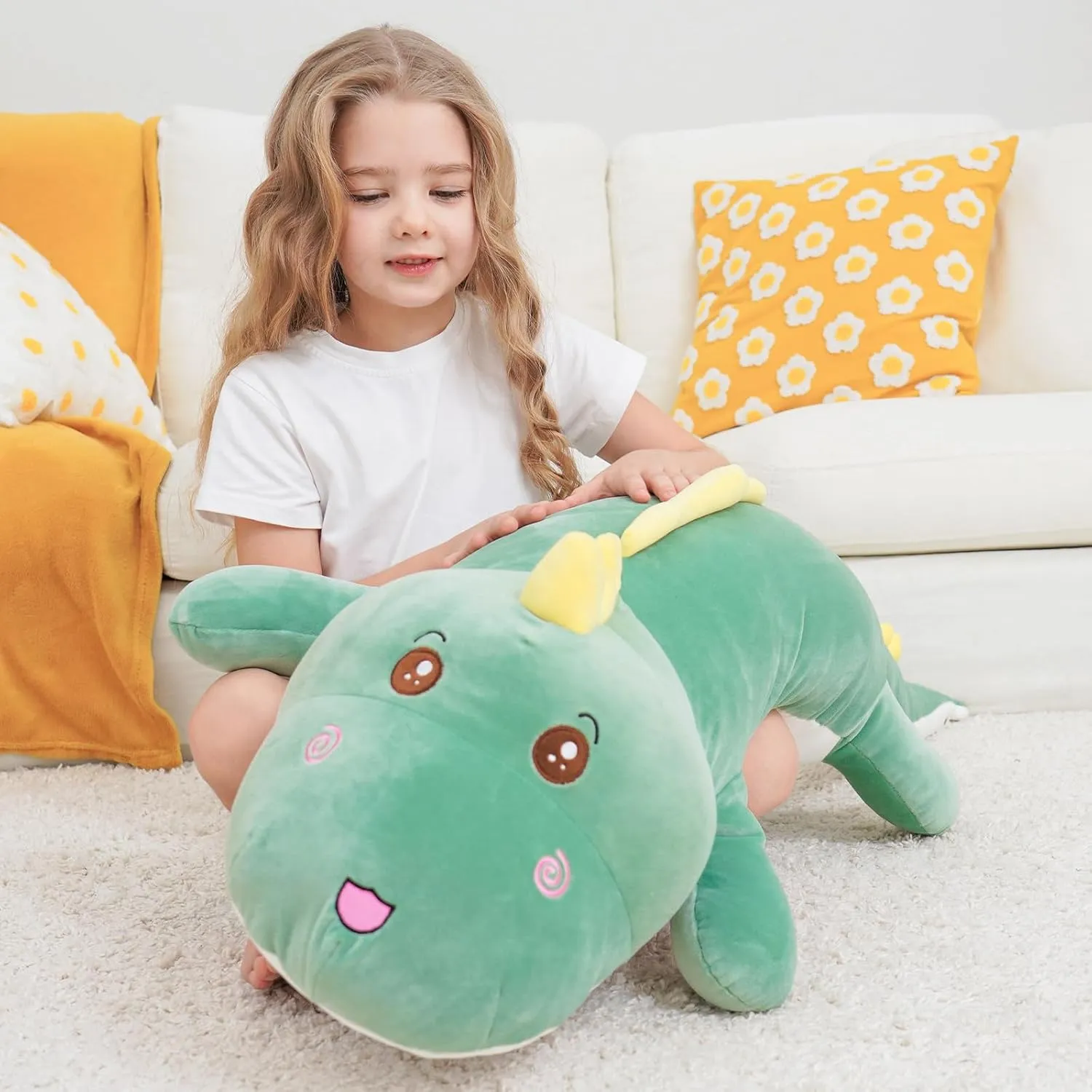 Big statement 3.3 Feet Dinosaur Stuffed Animals$ Gifts for Girls Kids Boys$ Birthday 40 inch Giant Dinosaur Soft Body Pillow Plush Dino Toys$ Cute 