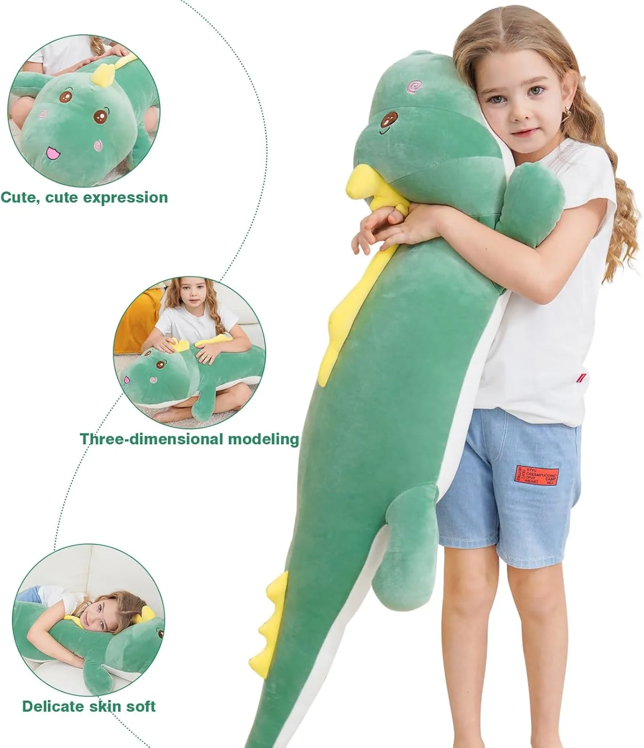 Big statement 3.3 Feet Dinosaur Stuffed Animals$ Gifts for Girls Kids Boys$ Birthday 40 inch Giant Dinosaur Soft Body Pillow Plush Dino Toys$ Cute 