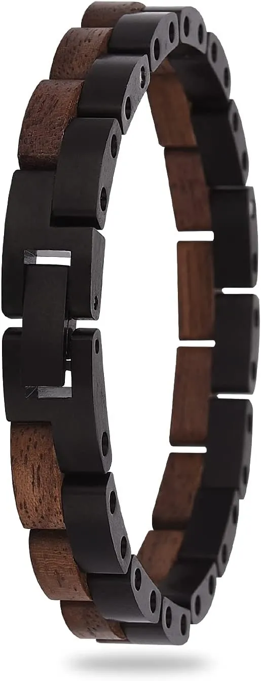 BIRD Mens Wooden Bracelet Stylish Wood & Stainless Steel Combined Wooden Bangle Jewelry Great decor mobility raven Gift for Men BOBO 
