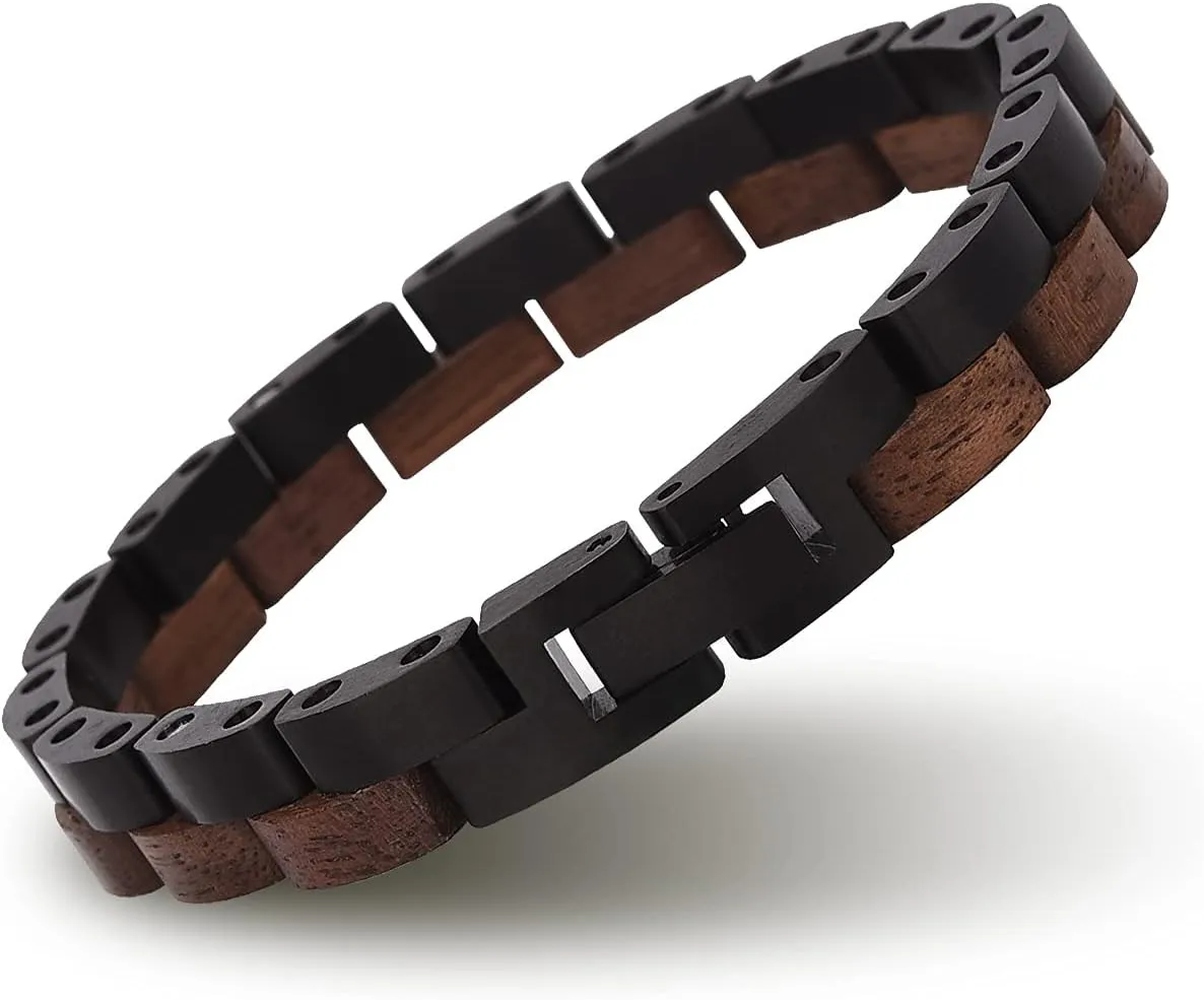 BIRD Mens Wooden Bracelet Stylish Wood & Stainless Steel Combined Wooden Bangle Jewelry Great decor mobility raven Gift for Men BOBO 