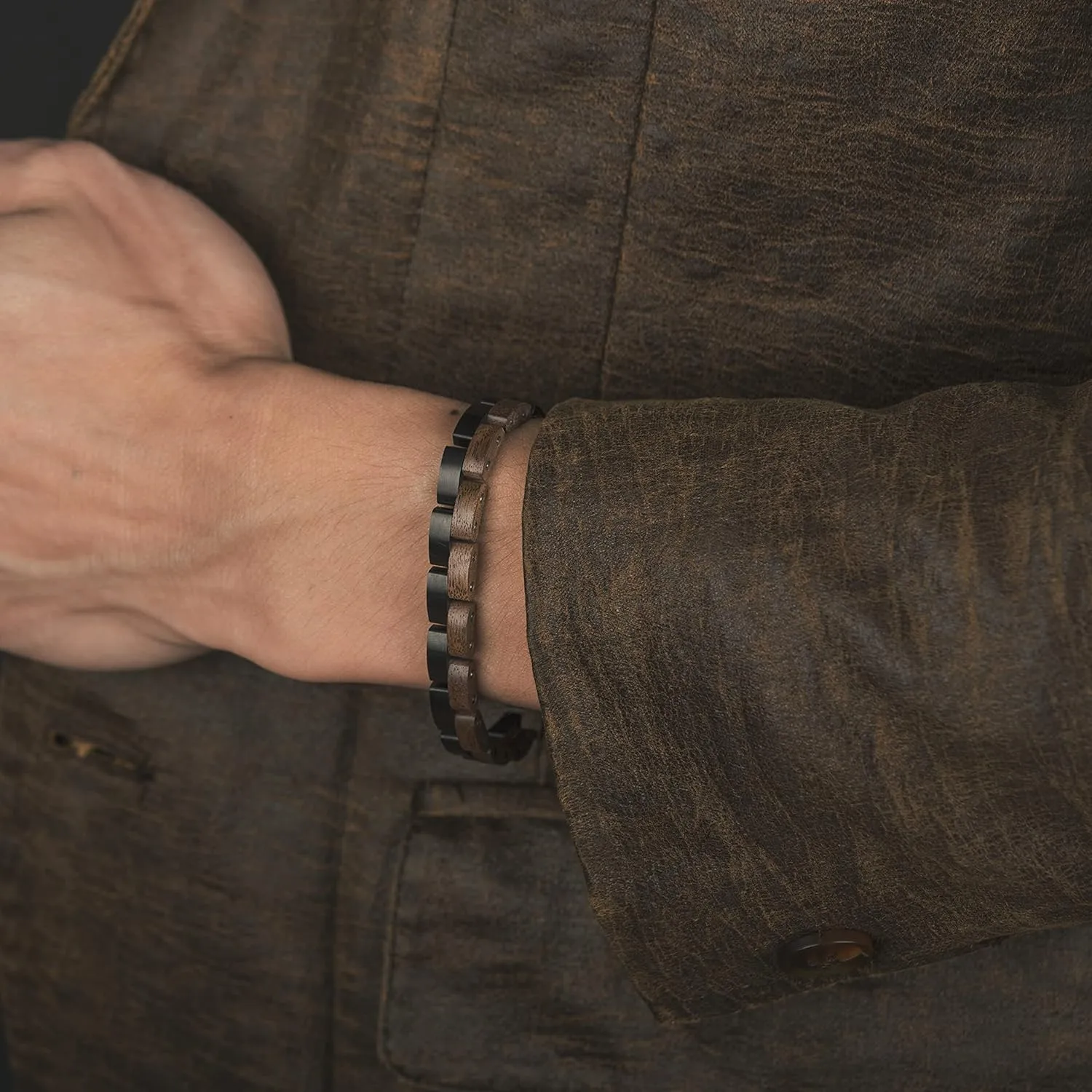 BIRD Mens Wooden Bracelet Stylish Wood & Stainless Steel Combined Wooden Bangle Jewelry Great decor mobility raven Gift for Men BOBO 