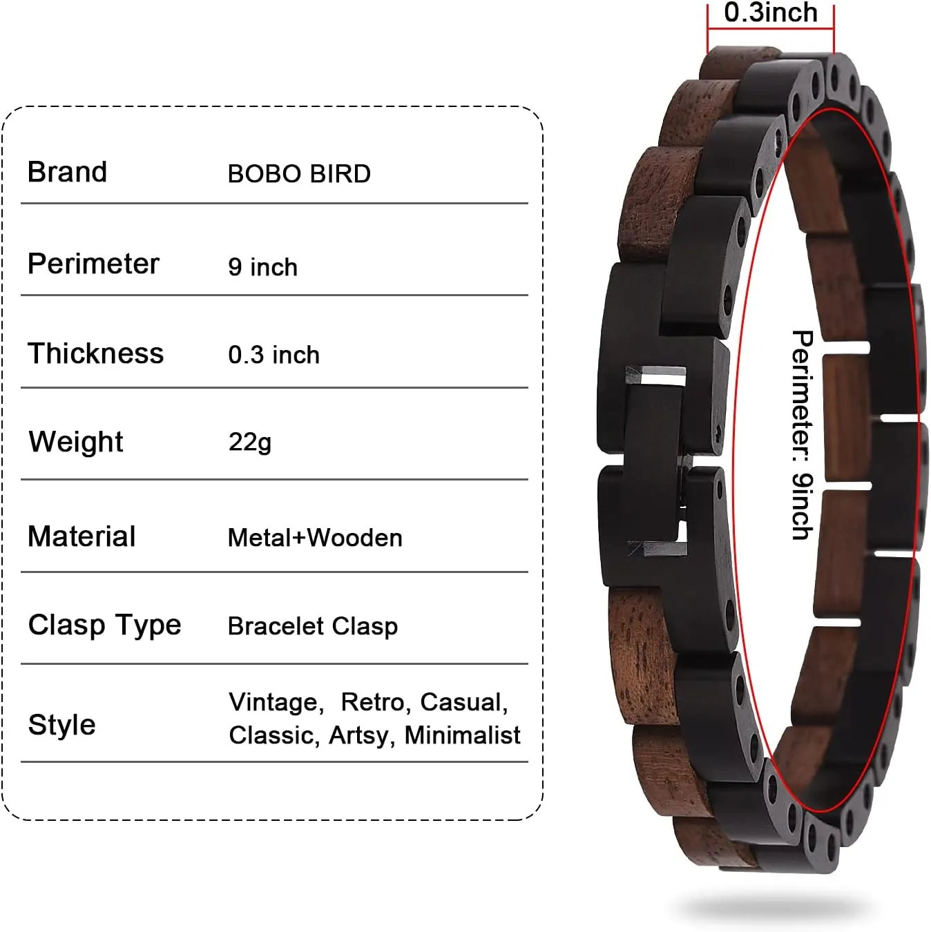 BIRD Mens Wooden Bracelet Stylish Wood & Stainless Steel Combined Wooden Bangle Jewelry Great decor mobility raven Gift for Men BOBO 
