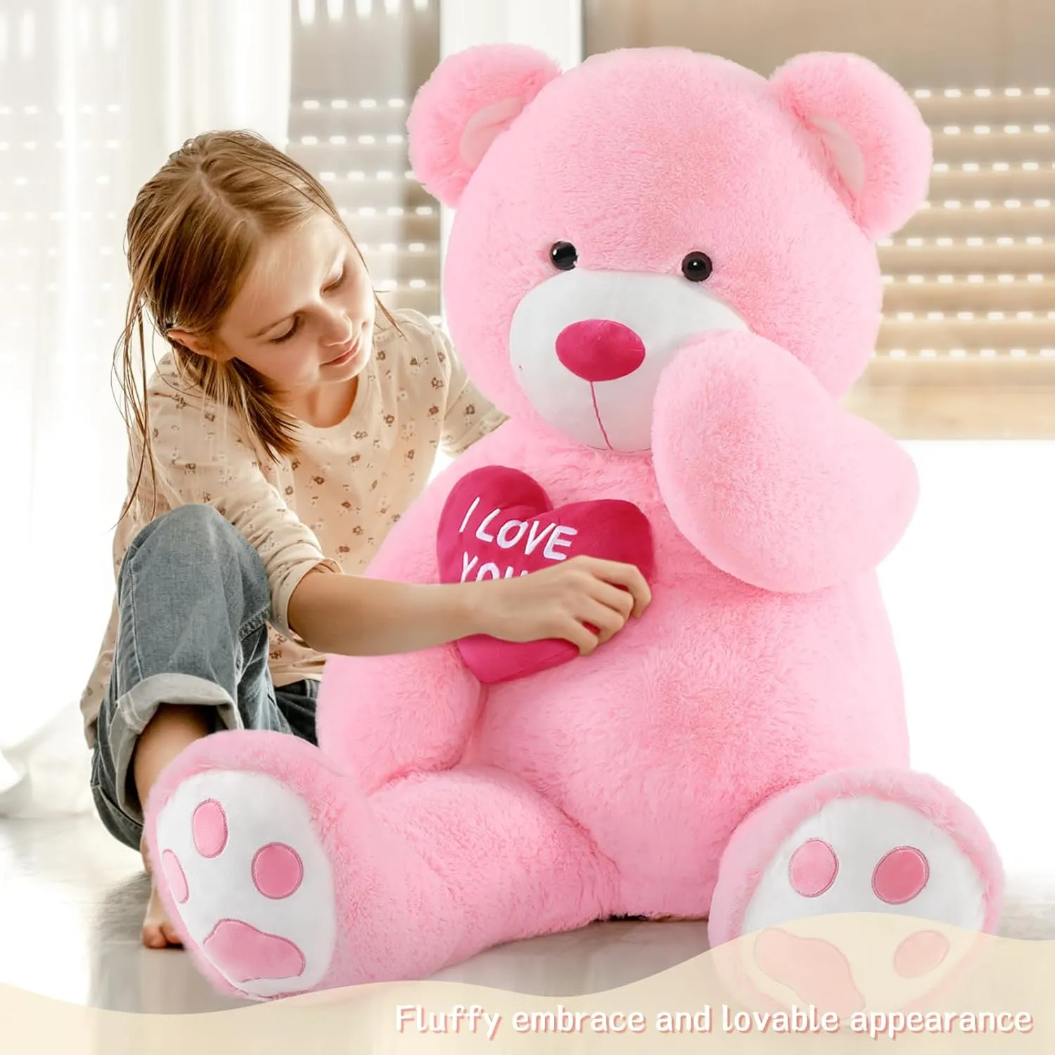 Birthday & Valentine's sidewalk red Gift Giant Teddy Bear Stuffed Animal 52" - Big, Plush Teddy Bear with Heart for Kids Christmas 