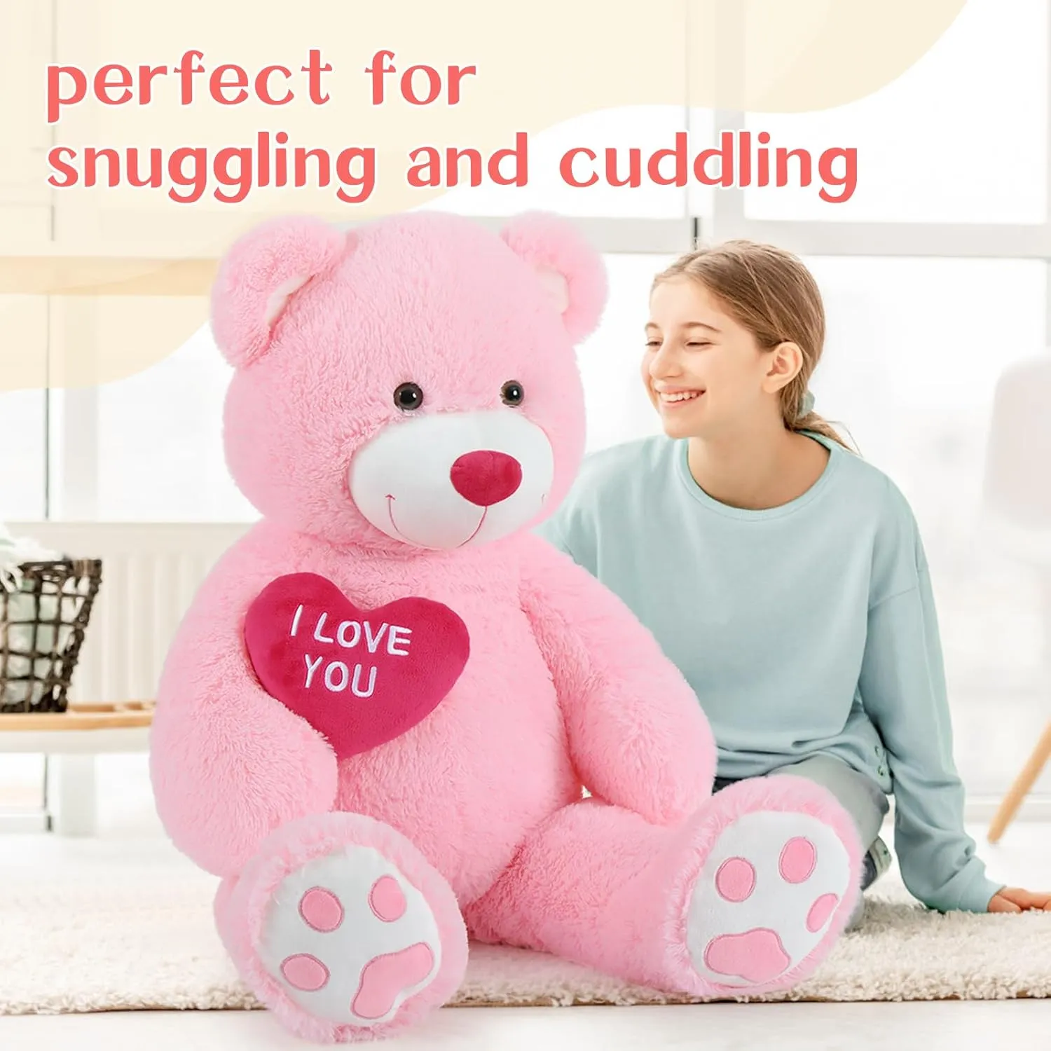 Birthday & Valentine's sidewalk red Gift Giant Teddy Bear Stuffed Animal 52" - Big, Plush Teddy Bear with Heart for Kids Christmas 