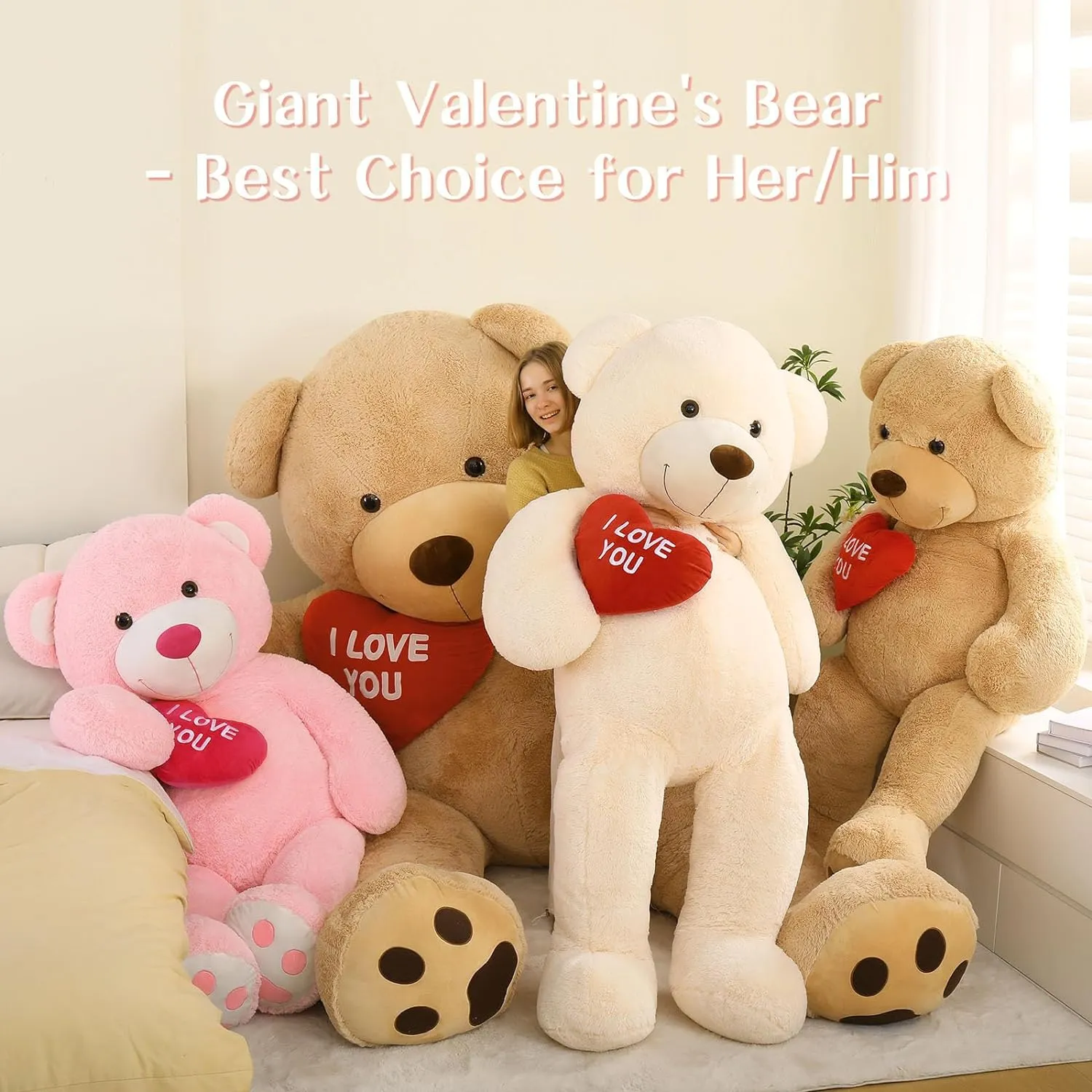 Birthday & Valentine's sidewalk red Gift Giant Teddy Bear Stuffed Animal 52" - Big, Plush Teddy Bear with Heart for Kids Christmas 