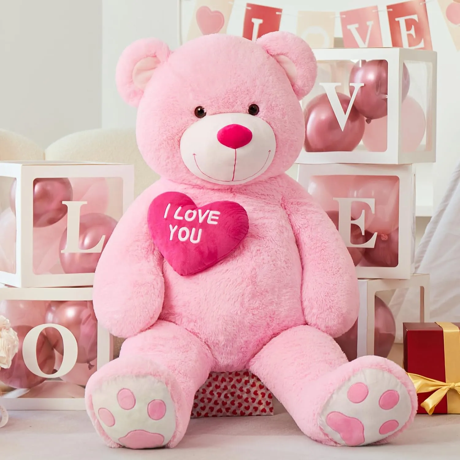 Birthday & Valentine's sidewalk red Gift Giant Teddy Bear Stuffed Animal 52" - Big, Plush Teddy Bear with Heart for Kids Christmas 