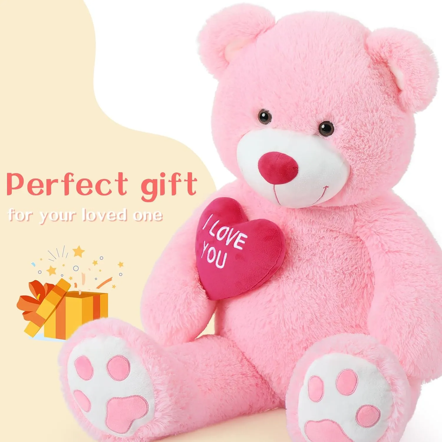 Birthday & Valentine's sidewalk red Gift Giant Teddy Bear Stuffed Animal 52" - Big, Plush Teddy Bear with Heart for Kids Christmas 