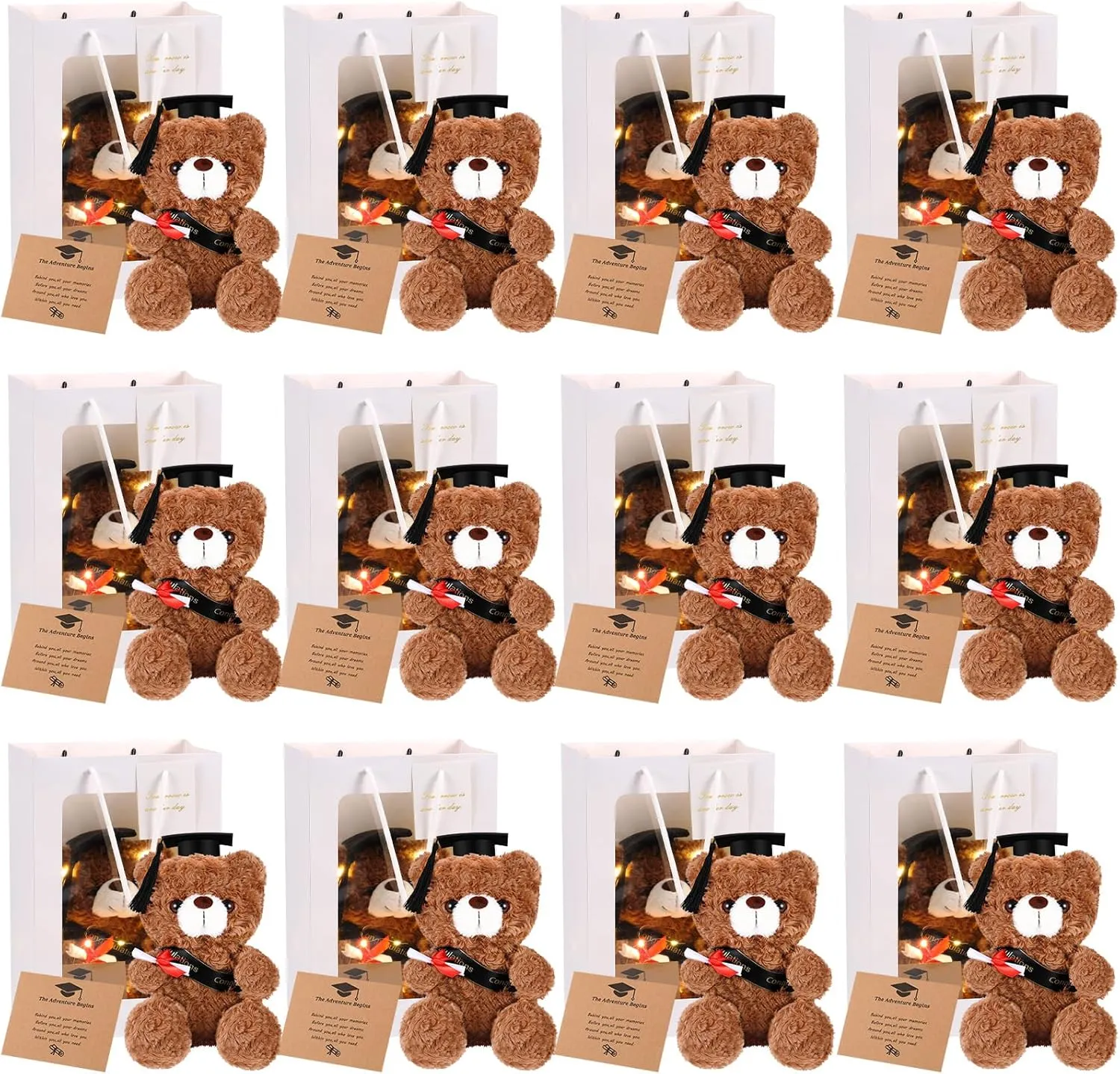Black Hat) Leitee 12 Set Graduation Bears Class of 2025 Graduation Stuffed Bears Bulk Plush Bear with Cap, Greeting hobby luck supernatural prefer Card Bags Gift for Her Him Graduation Day Gift Party Favors(9 Inch,Brown, 