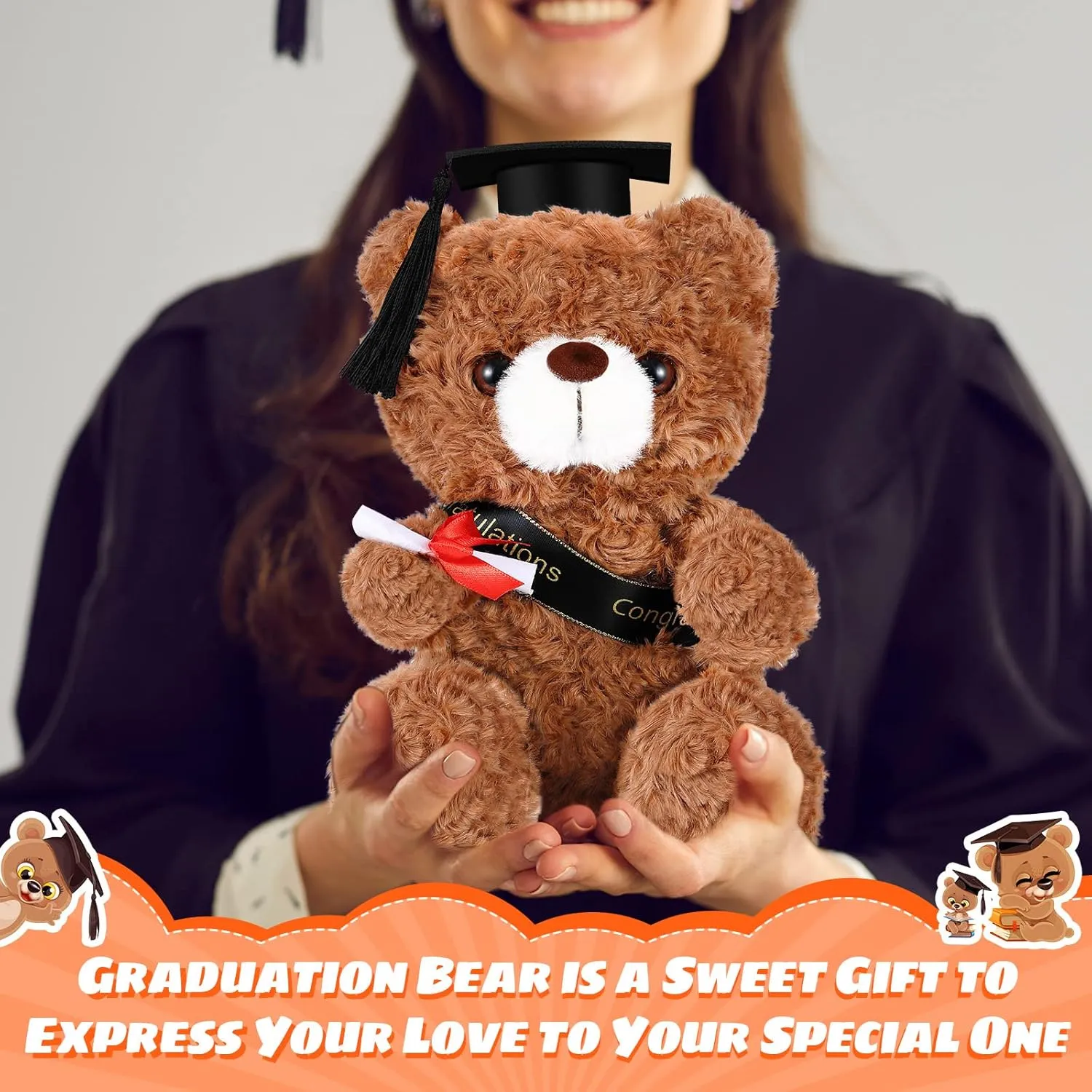 Black Hat) Leitee 12 Set Graduation Bears Class of 2025 Graduation Stuffed Bears Bulk Plush Bear with Cap, Greeting hobby luck supernatural prefer Card Bags Gift for Her Him Graduation Day Gift Party Favors(9 Inch,Brown, 