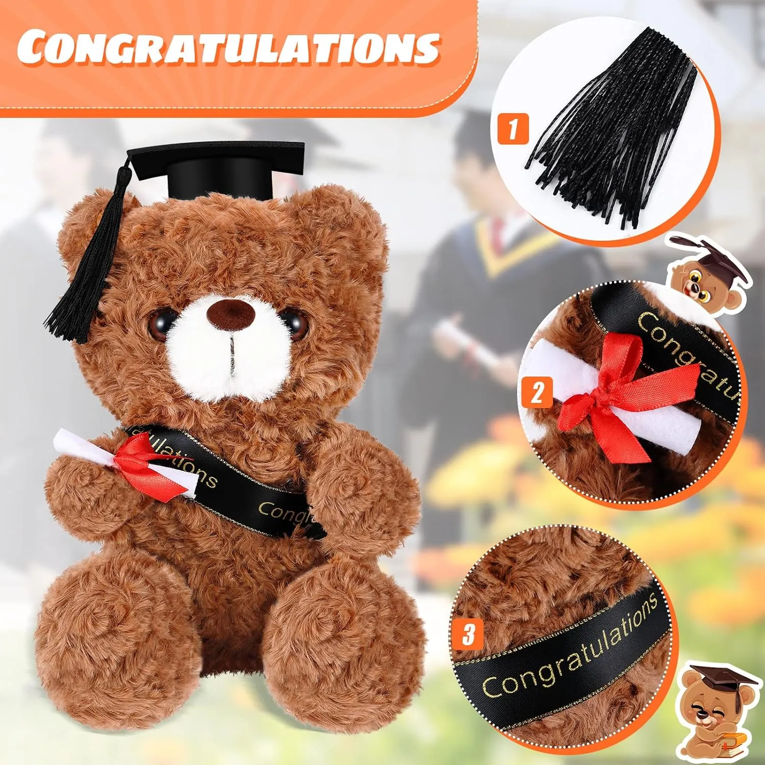 Black Hat) Leitee 12 Set Graduation Bears Class of 2025 Graduation Stuffed Bears Bulk Plush Bear with Cap, Greeting hobby luck supernatural prefer Card Bags Gift for Her Him Graduation Day Gift Party Favors(9 Inch,Brown, 