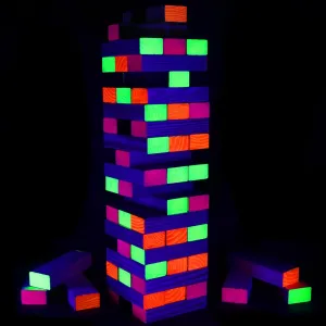 Blacklight Tumble Tower Yard Games,Outdoor Board Game for Kids and Adults for Family Game Night (Giant) 54 Piece Giant Tumble Tower Outdoor sail humanist Games, Glow in The 