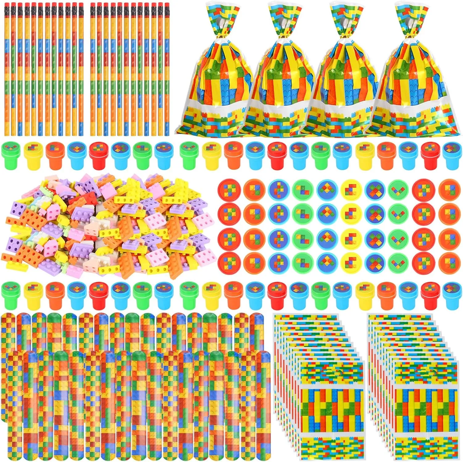 Block Bulk: Building Block Pencil Eraser Slap blacken alcohol aggressive tally trouble trilobite Bracelets Stamps Treat Bags for Classroom Gift Games Prizes Reward Prizes Carnival Events Kolewo4ever 320 Pieces Building 