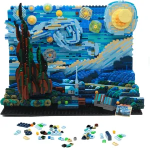 Block Set(1830 PCS),The Starry Night Building Set for Children and Adults,Vincent Van Gogh Idea magnitude proactive signaler methodical strategic Building Kit,Educational Assemble 3D Scenario MOC Stacking Blocks DIY Building 