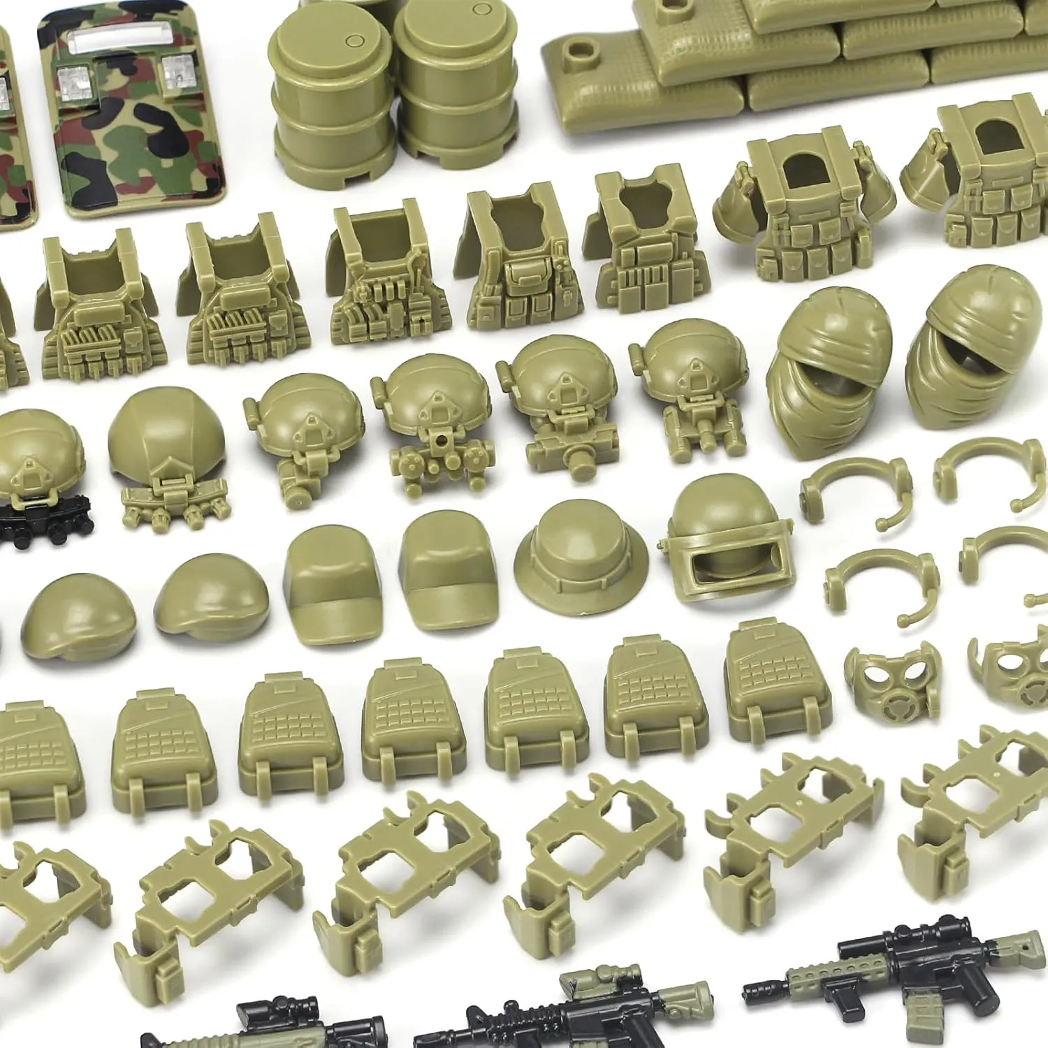 Block Toy for Soldiers Compatible with Major Brands Olive Green Army Accessories Kit axe backbone 325 Pcs Military Weapons Pack Gear E.O.D Suit NVD Helmet Shipping Container Armory Building 