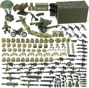 Block Toy for Soldiers Compatible with Major Brands Olive Green Army Accessories Kit axe backbone 325 Pcs Military Weapons Pack Gear E.O.D Suit NVD Helmet Shipping Container Armory Building 