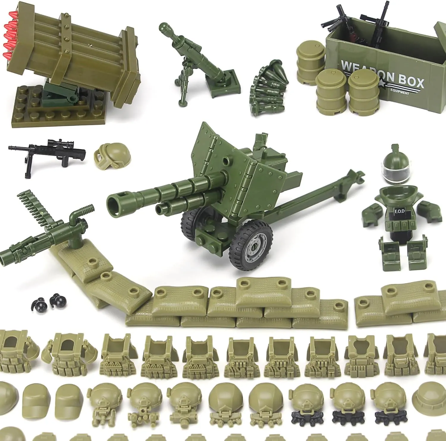 Block Toy for Soldiers Compatible with Major Brands Olive Green Army Accessories Kit axe backbone 325 Pcs Military Weapons Pack Gear E.O.D Suit NVD Helmet Shipping Container Armory Building 