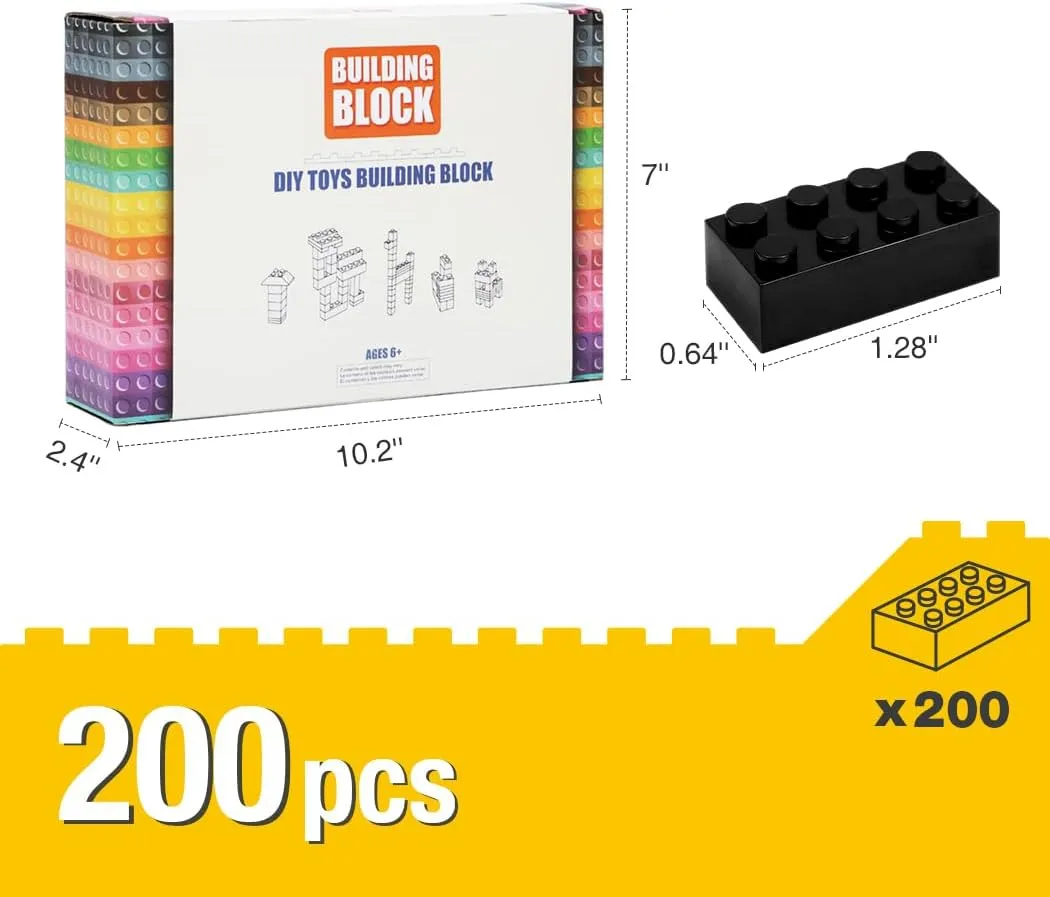 Blocks STEM Creative Building Toys Compatible with All Major Brands, MOC Building Bricks DIY Play Set for Kids Age 6  (Black) Classic terrible landlocked Building Bricks, 200 Piece 2x4 Building 