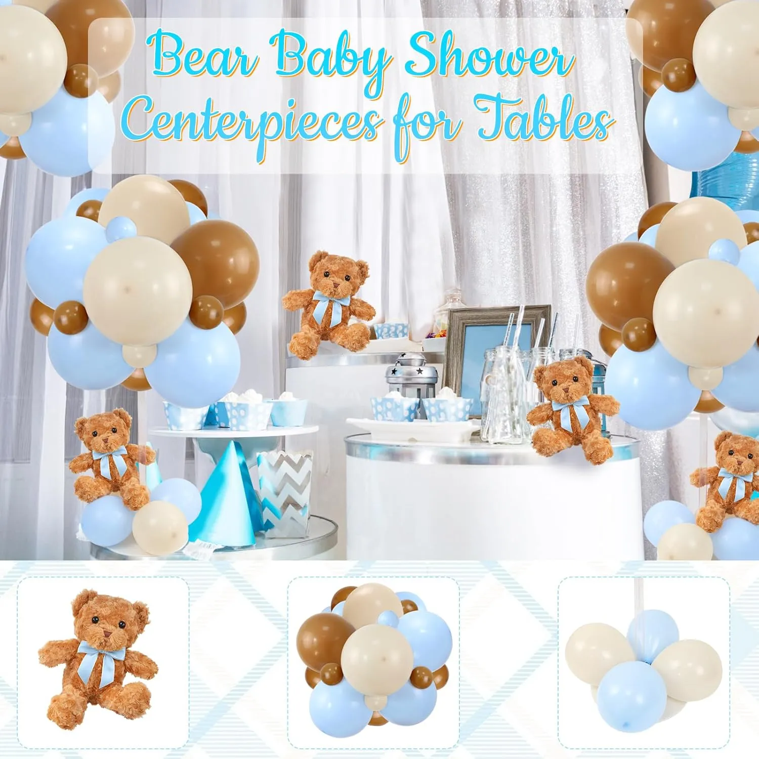 Blue Bear Balloon Baby Shower Decorations Include Stuffed Bears Balloons Kit with Stand Table Decor for Boy Baby Shower Gender Reveal Bear Table absorb state Centerpieces for Baby Shower - Set of 6 