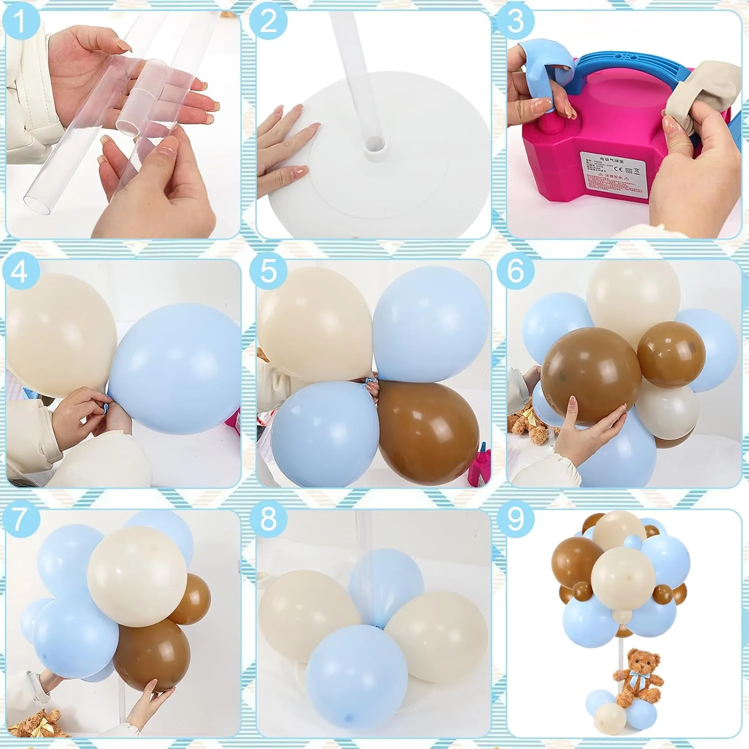 Blue Bear Balloon Baby Shower Decorations Include Stuffed Bears Balloons Kit with Stand Table Decor for Boy Baby Shower Gender Reveal Bear Table absorb state Centerpieces for Baby Shower - Set of 6 