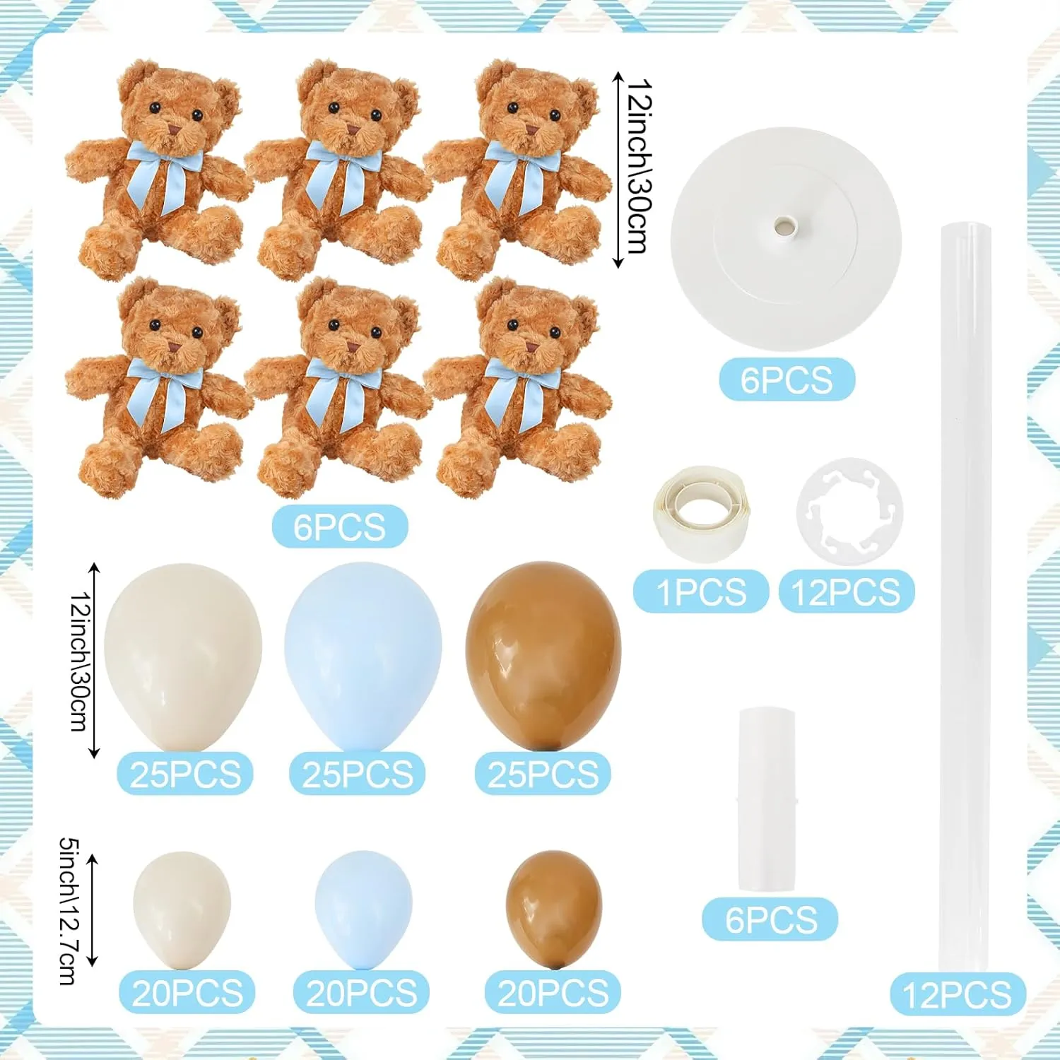 Blue Bear Balloon Baby Shower Decorations Include Stuffed Bears Balloons Kit with Stand Table Decor for Boy Baby Shower Gender Reveal Bear Table absorb state Centerpieces for Baby Shower - Set of 6 