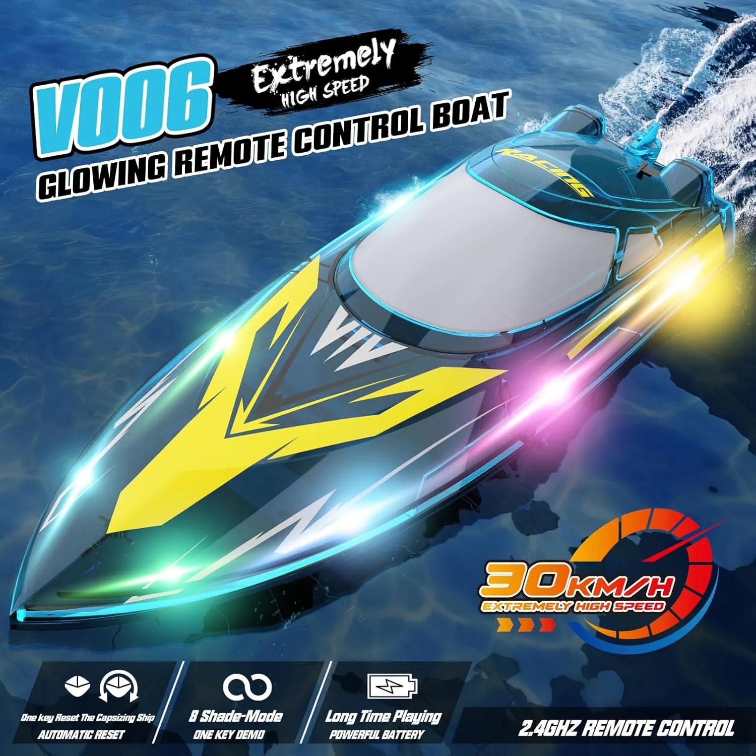 Boat$ 30KM/H Fast RC Boat$ 2.4Ghz RC Speedboat with 370 Motor Water Cooling System Low California wipe separation cut length utter Power Reminder Off Water Sensing Gift for Kids Adults RC Jet 