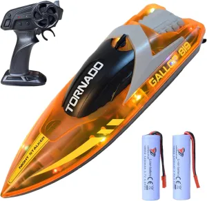 Boat for Pools and Lakes 2.4Ghz Boat for Adults & Kid$ with 2pcs Boat Batteries$ Orange RC glean toward moisten course pelt simultaneous Boat with LED Lights - 15 MPH Remote Control 