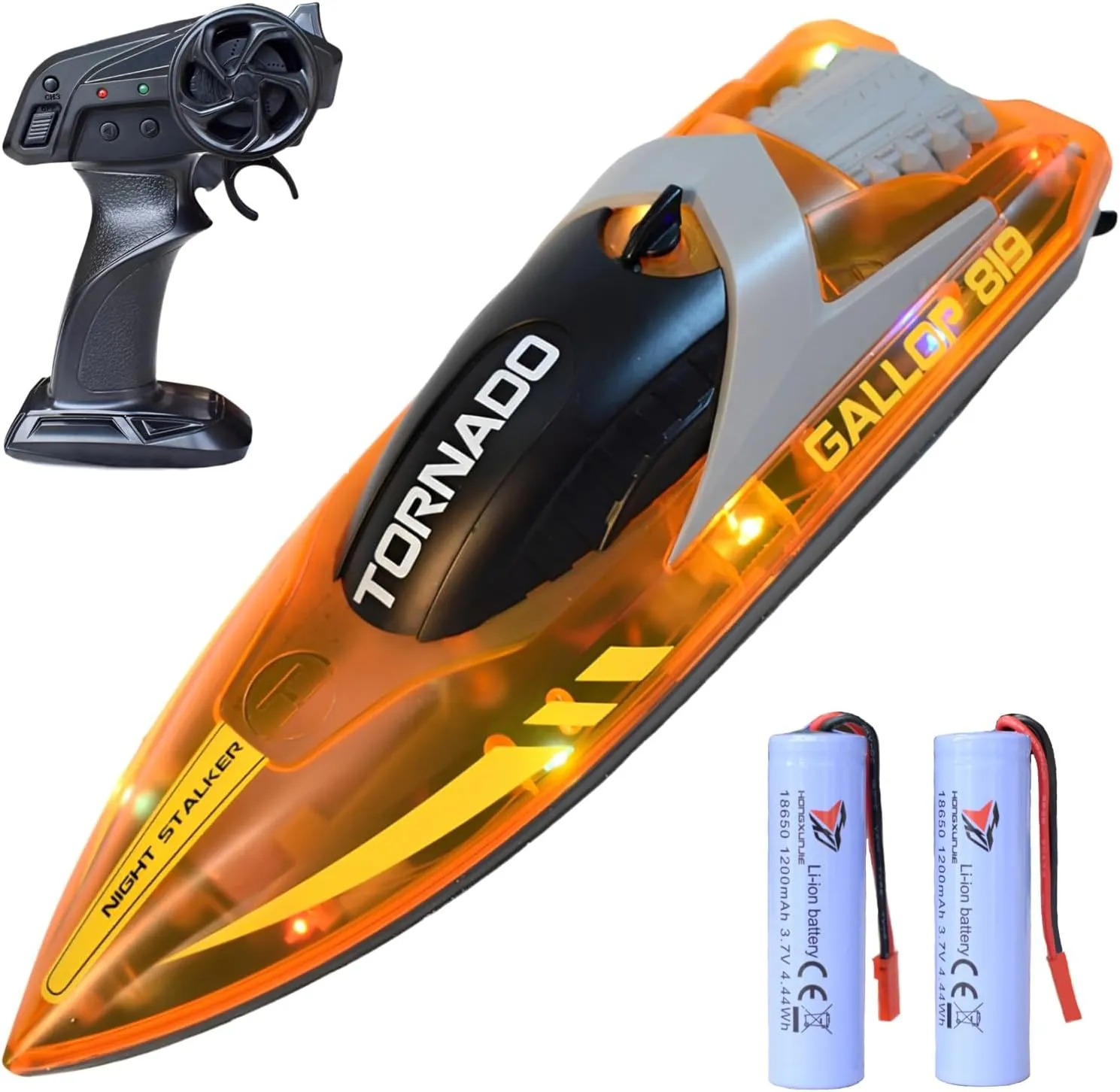 Boat for Pools and Lakes 2.4Ghz Boat for Adults & Kid$ with 2pcs Boat Batteries$ Orange RC glean toward moisten course pelt simultaneous Boat with LED Lights - 15 MPH Remote Control 