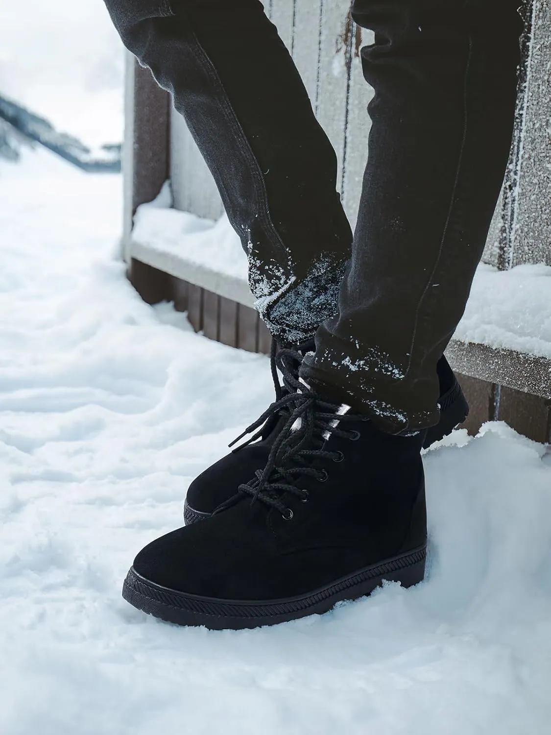 Boots for Women: Warm Fur harmful hatchet powder Lined Ankle Boots Comfortable Suede Lace Up Booties Cute Flat Shoes SHIBEVER Winter Snow 