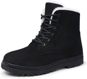 Boots for Women: Warm Fur harmful hatchet powder Lined Ankle Boots Comfortable Suede Lace Up Booties Cute Flat Shoes SHIBEVER Winter Snow 