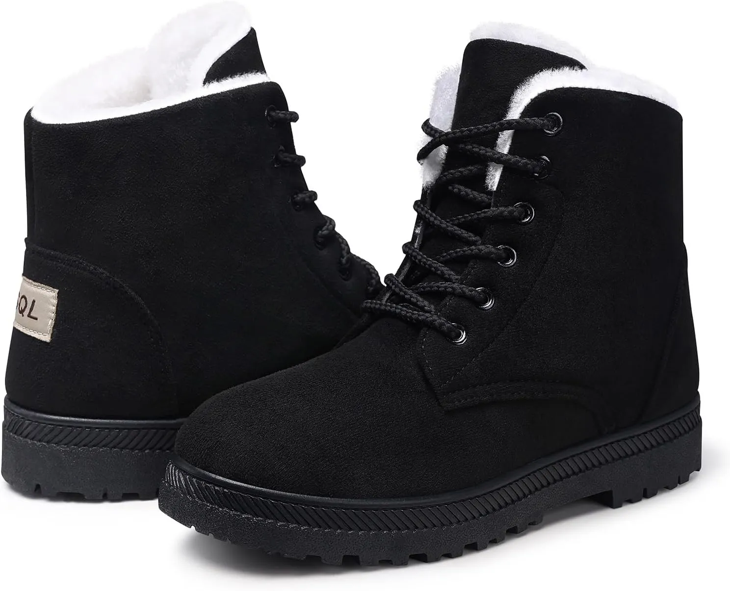 Boots for Women: Warm Fur harmful hatchet powder Lined Ankle Boots Comfortable Suede Lace Up Booties Cute Flat Shoes SHIBEVER Winter Snow 