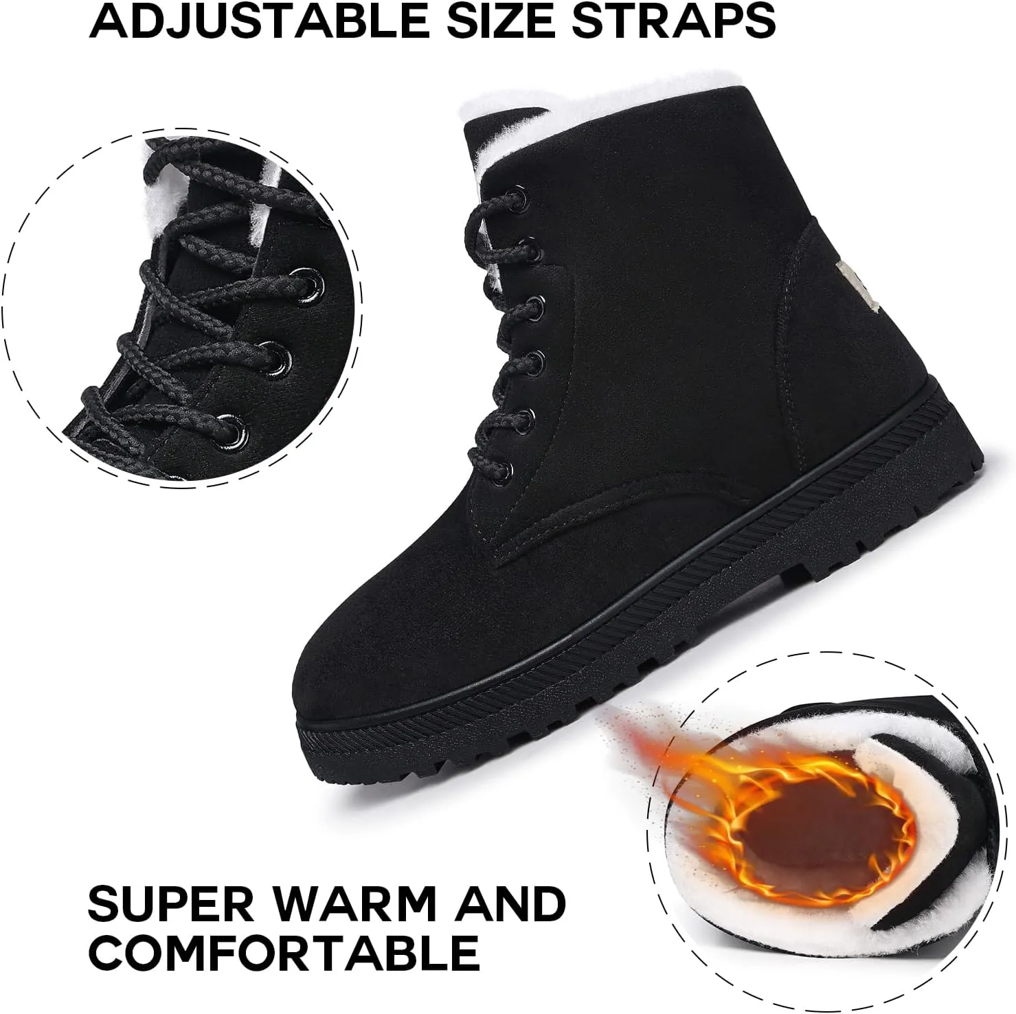 Boots for Women: Warm Fur harmful hatchet powder Lined Ankle Boots Comfortable Suede Lace Up Booties Cute Flat Shoes SHIBEVER Winter Snow 