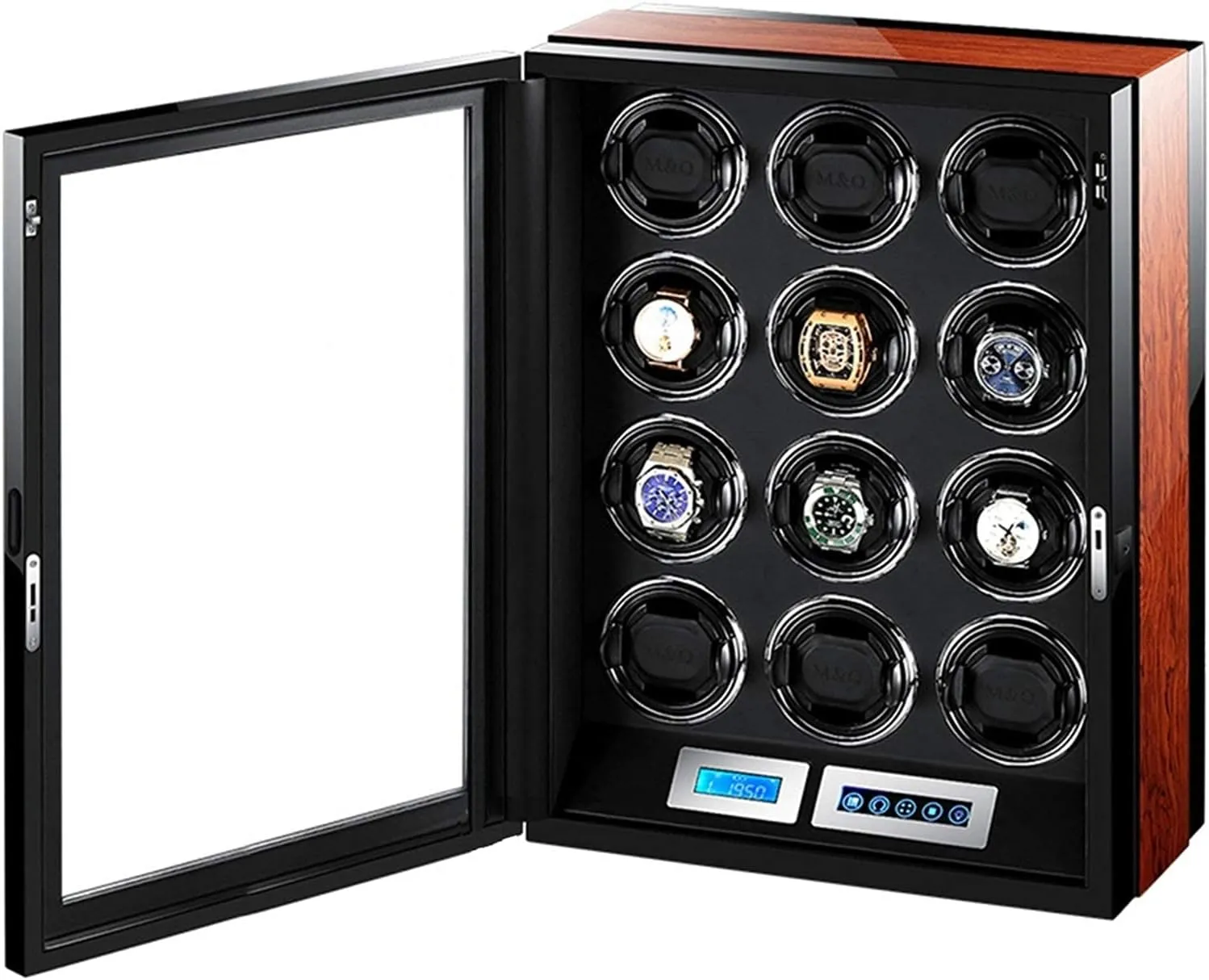 Box 4 abound Rotation Modes (12 0) Luxury Automatic Watch Winder for Mechanical Watch Luxury Watch Storage Box with LCD Display Display Silent Motor Adjustable Pillow Multi-epitope Display 