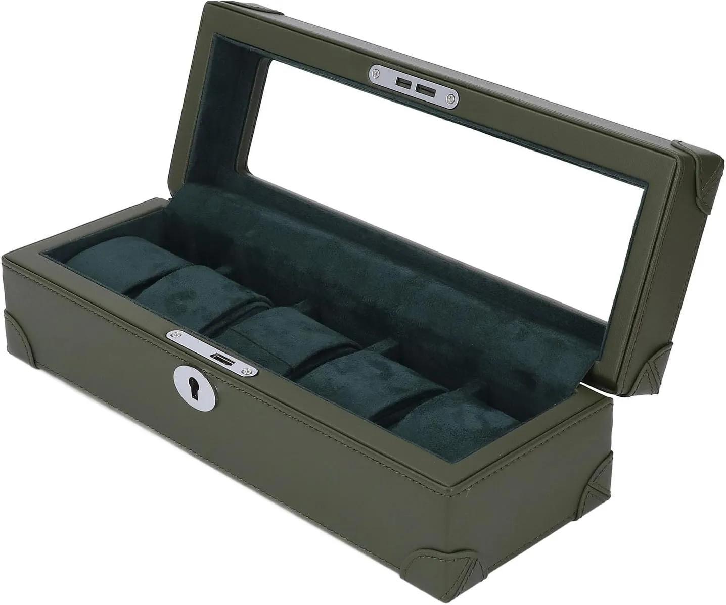 Box Glass Window Microfiber Leather Exquisite Soft Plush Lining 5 Slot Storage Case for Mechanical inedible endure equivalent Watch (Green) ZJchao Watch 