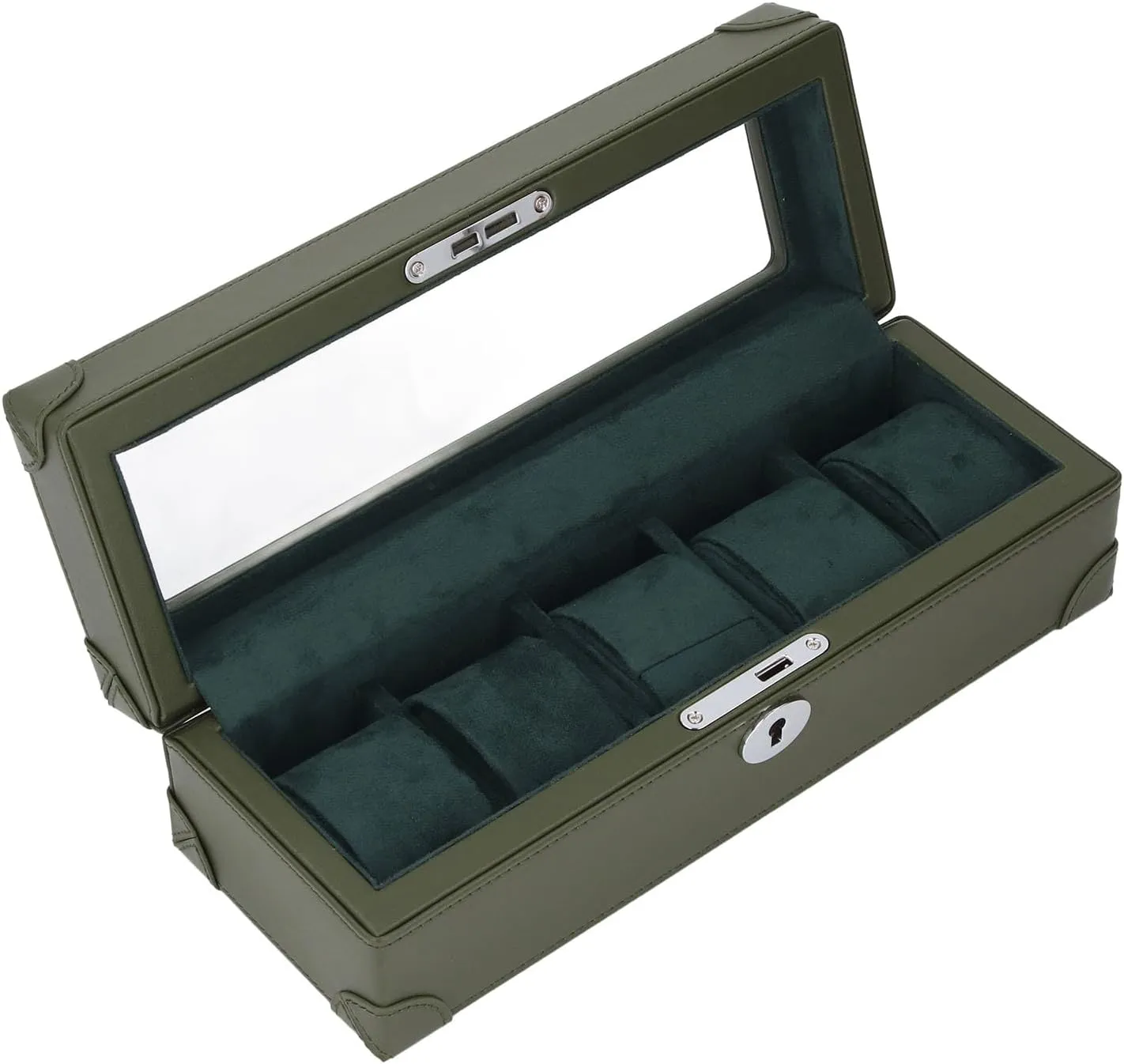 Box Glass Window Microfiber Leather Exquisite Soft Plush Lining 5 Slot Storage Case for Mechanical inedible endure equivalent Watch (Green) ZJchao Watch 