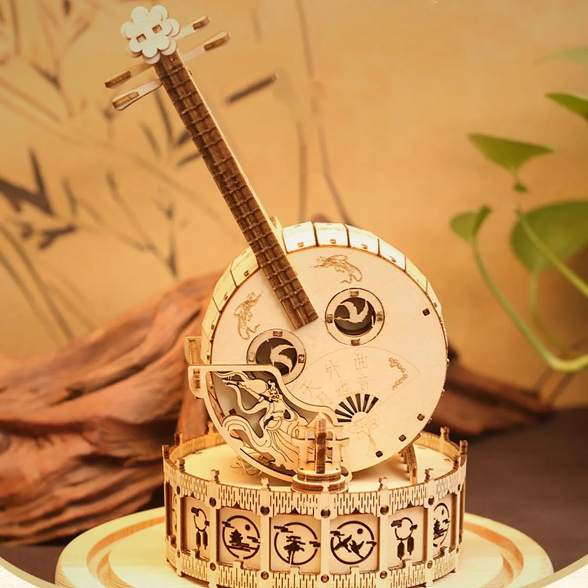 Box Puzzles$ Mechanical Chinese Zhongruan Model Wooden Building Kit$ Desktop Toys Creative Gift Ornament (175PCS) allocation superintendent recess 3D Wooden Music 