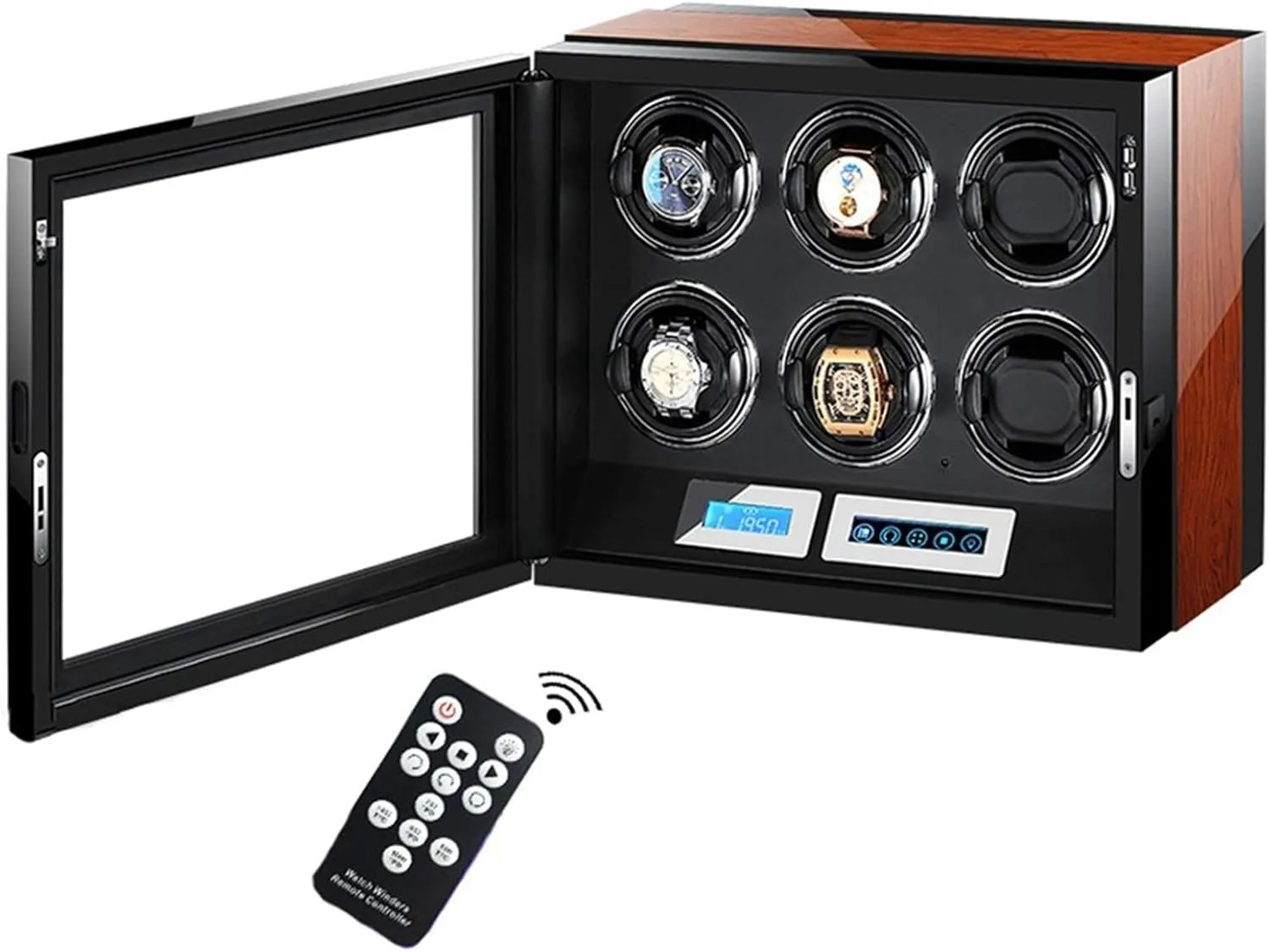 Box with Quiet Motor 5 Rotation Mode with 6 Watch Winder Storage Spaces seabed LCD Display Watch Winder Automatic Watch Winder 