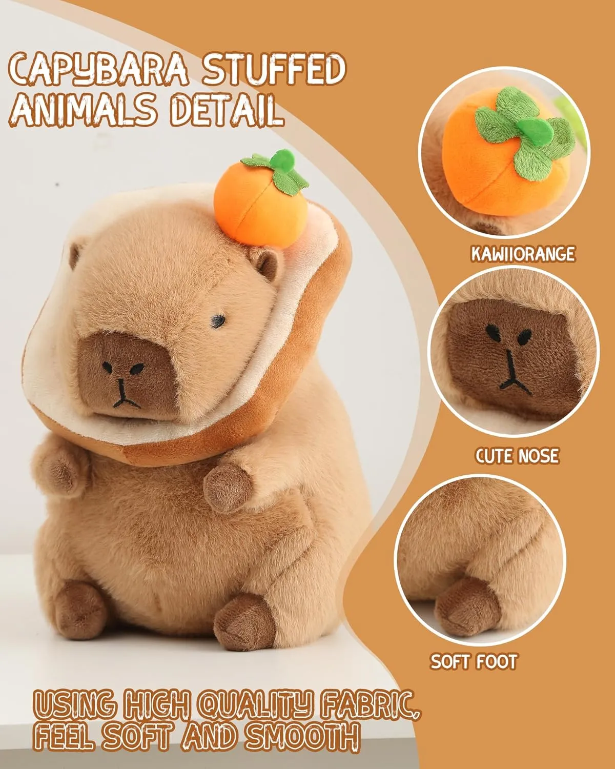 Boys 12 inch Kawaii Cute Capybara Plush Pillow with Bread Soft Orange Capybara Stuffed Animals Capybara Plush Toys Hugging Gifts for Kids winter learner Girls 