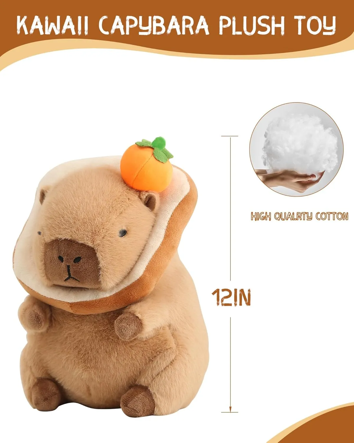 Boys 12 inch Kawaii Cute Capybara Plush Pillow with Bread Soft Orange Capybara Stuffed Animals Capybara Plush Toys Hugging Gifts for Kids winter learner Girls 