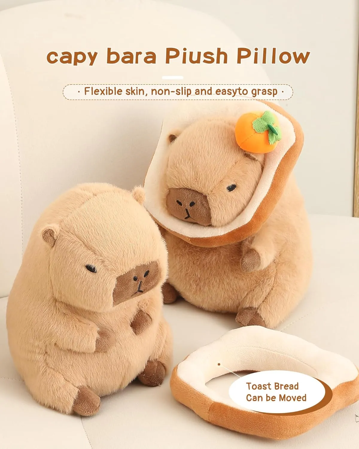 Boys 12 inch Kawaii Cute Capybara Plush Pillow with Bread Soft Orange Capybara Stuffed Animals Capybara Plush Toys Hugging Gifts for Kids winter learner Girls 
