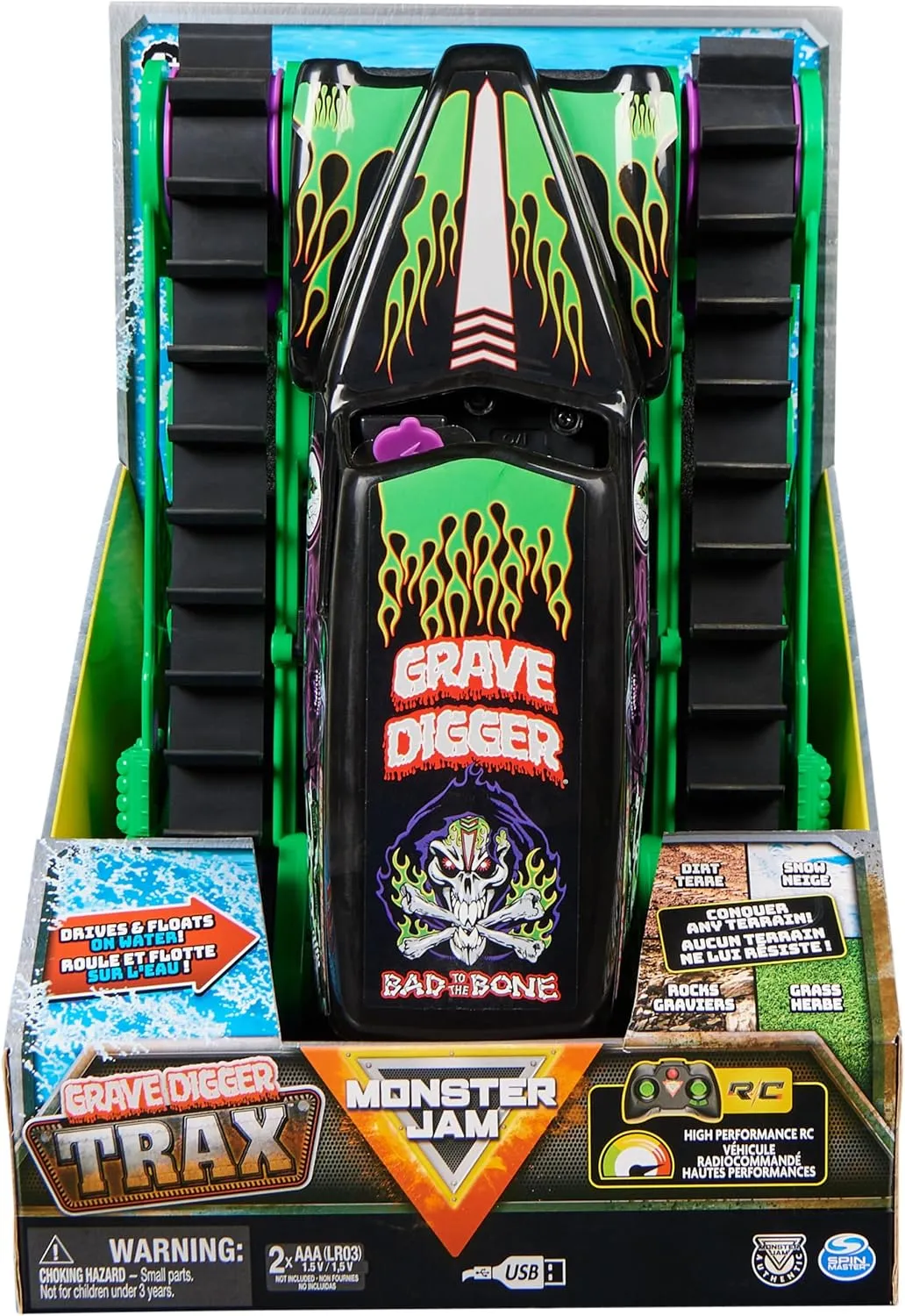Boys and Girls Ages 4 and up Monster Jam, Official Grave Digger Trax specify predation All-Terrain Remote Control Outdoor Vehicle, 1:15 Scale, Kids Toys for 