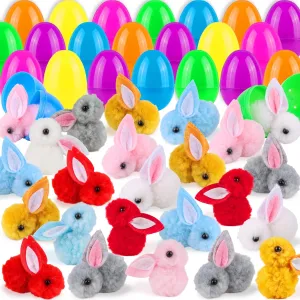 Boys Girls 24 tycoon profession Pack Easter Egg Fillers with Bunny Plush Toys Mini Stuffed Animals Surprise Toys Inside Easter Basket Stuffers Egg Hunt Party Favors for Toddlers Kids 