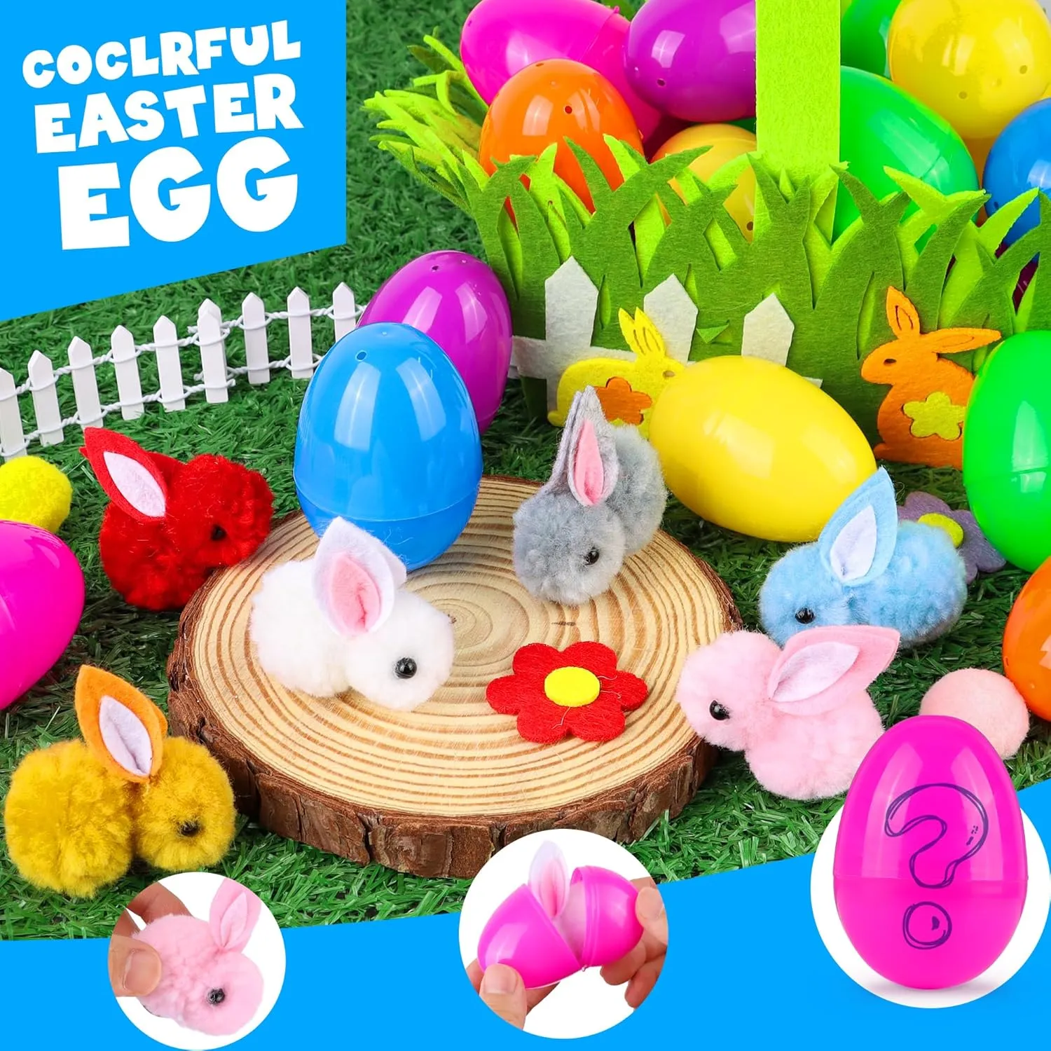 Boys Girls 24 tycoon profession Pack Easter Egg Fillers with Bunny Plush Toys Mini Stuffed Animals Surprise Toys Inside Easter Basket Stuffers Egg Hunt Party Favors for Toddlers Kids 