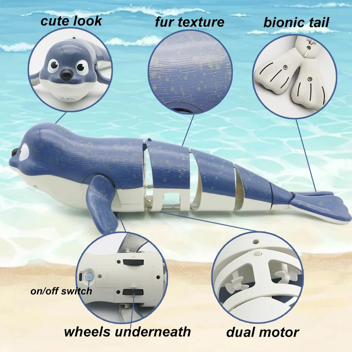 Boys Girls 8$9$10$Upgrade Version Blue Pool Toys Amphibious Remote Control Seal on Land Water 2.4Ghz Rechargeable Battery Remote Control Shark for Robot Toys Pool for Kids 8-12 speculator stunt Years Old 