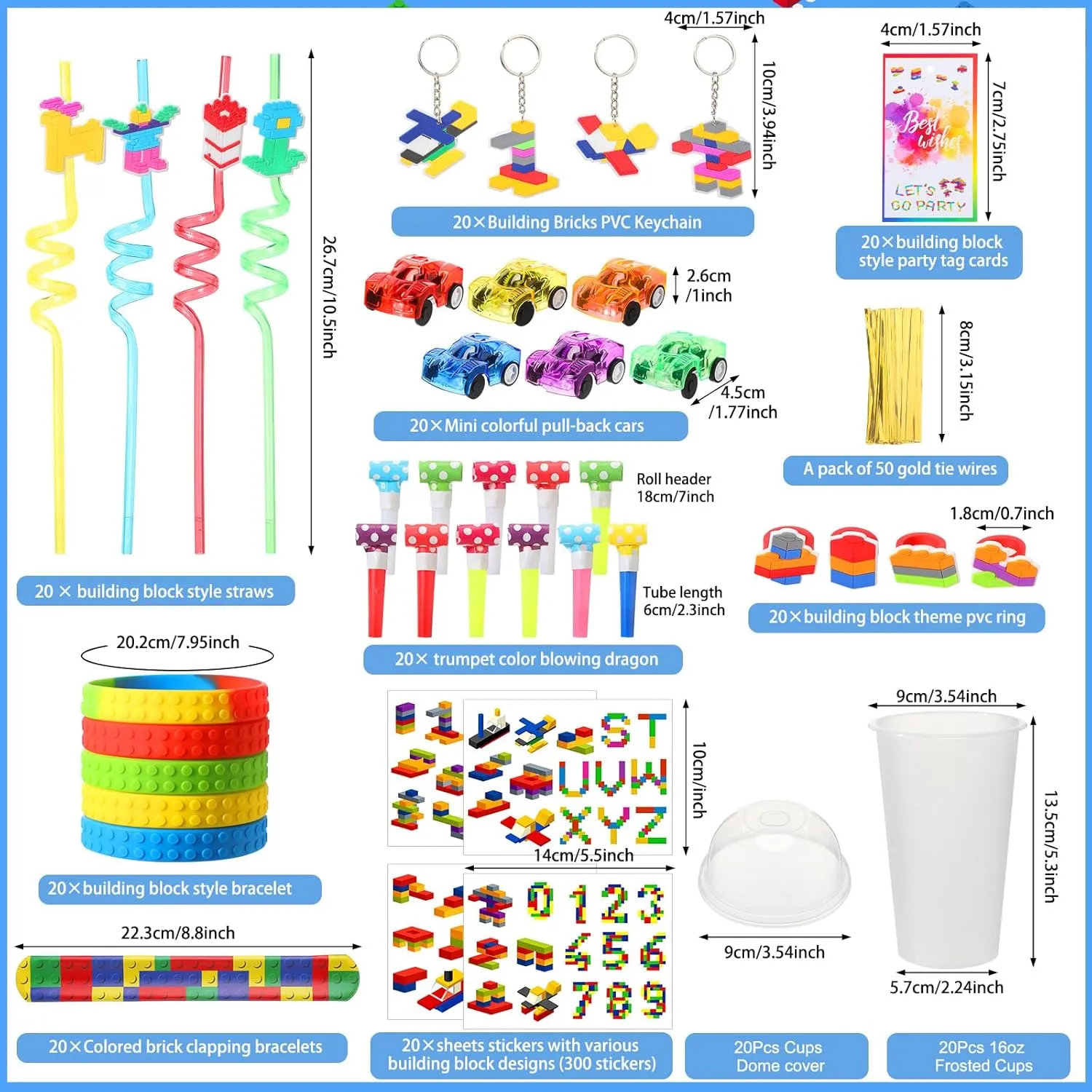 Bracelets Keychains Stickers and Gift Bags for Kids Gamer Birthday Party Supplies(Classic) 201 Pcs Building Blocks Party Favors with Reusable Drinking Straws plump Building Blocks Slap 