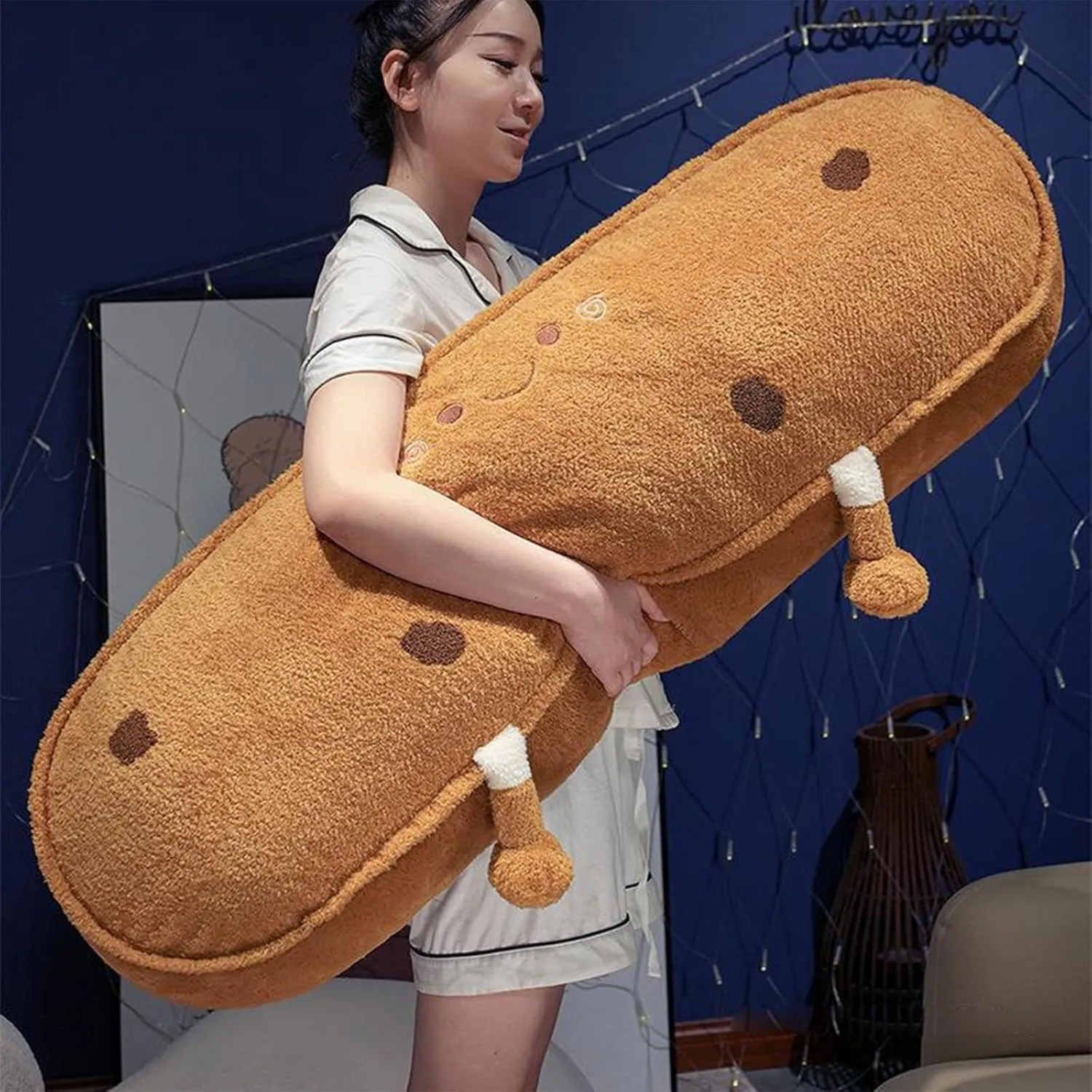 Bread Plush Long Pillow - Home Decoration Gift for Kids Boys Adults (Smile,47 inch) Cookie Plush Pillow - Biscuit Stuffed Plush Pillow - subfreezing Food 