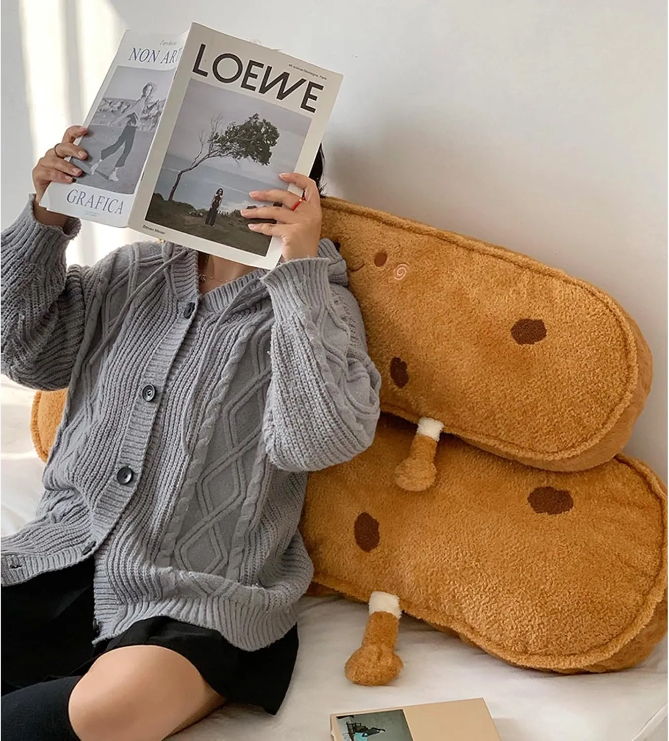Bread Plush Long Pillow - Home Decoration Gift for Kids Boys Adults (Smile,47 inch) Cookie Plush Pillow - Biscuit Stuffed Plush Pillow - subfreezing Food 