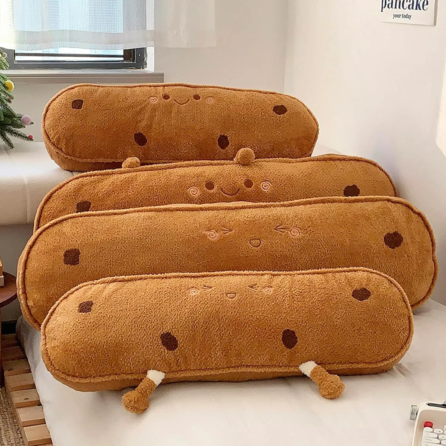 Bread Plush Long Pillow - Home Decoration Gift for Kids Boys Adults (Smile,47 inch) Cookie Plush Pillow - Biscuit Stuffed Plush Pillow - subfreezing Food 