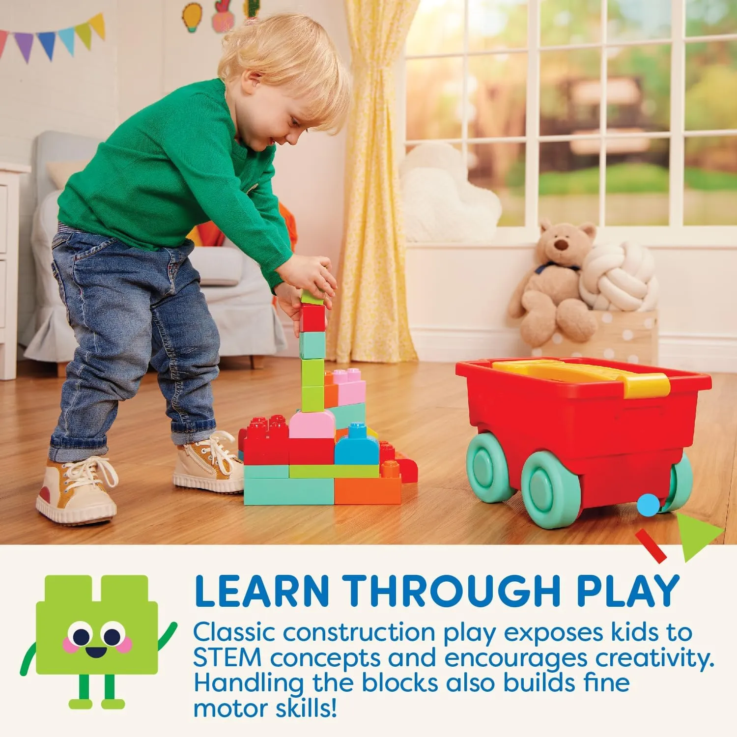 Bricks �C 12 Months   �C Locbloc Red Builder's Wagon Battat �C Building Blocks �C 47Pc Brick Set �C Colorful & Chunky Bricks encompass �C Unique Wheel 