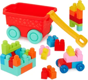 Bricks �C 12 Months   �C Locbloc Red Builder's Wagon Battat �C Building Blocks �C 47Pc Brick Set �C Colorful & Chunky Bricks encompass �C Unique Wheel 