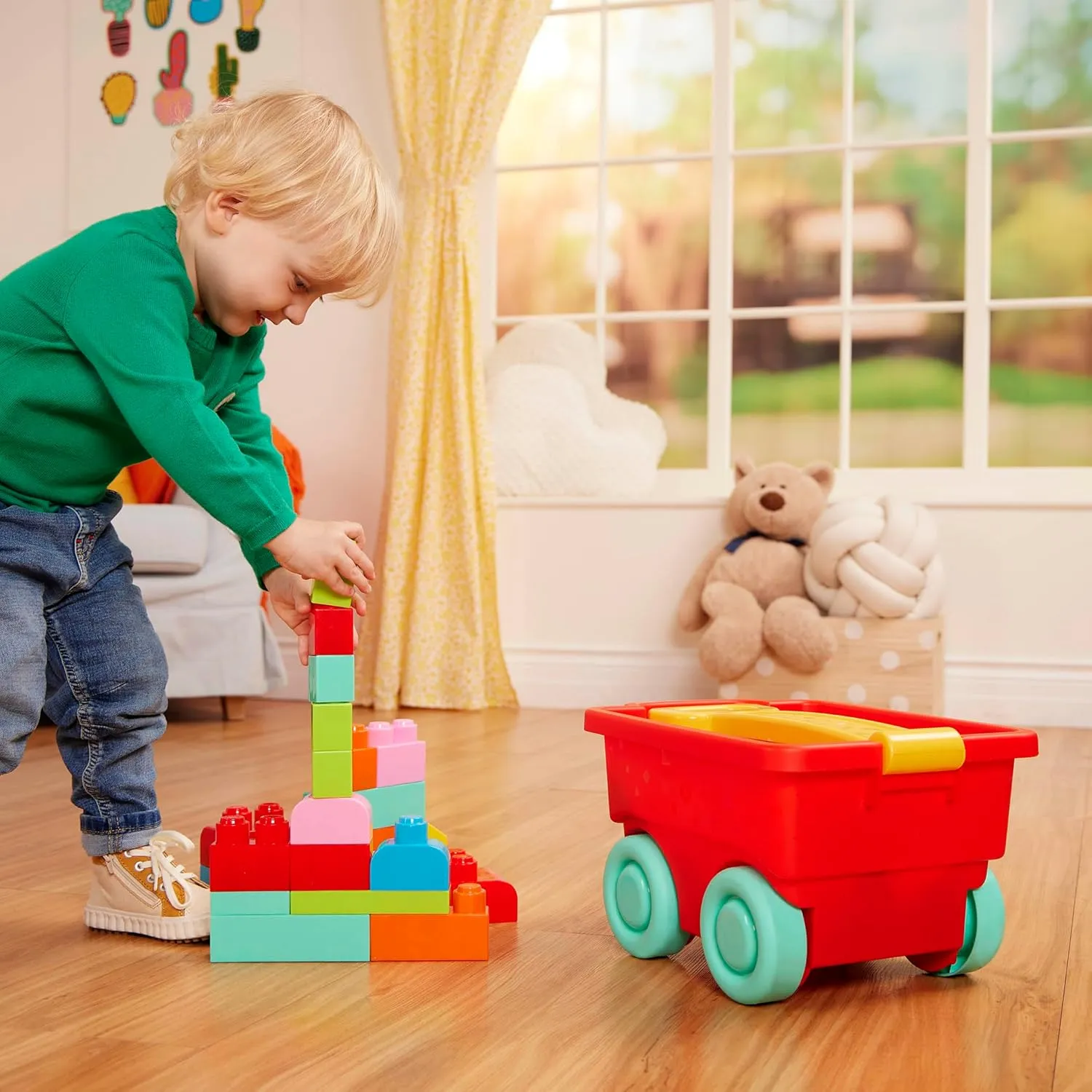 Bricks �C 12 Months   �C Locbloc Red Builder's Wagon Battat �C Building Blocks �C 47Pc Brick Set �C Colorful & Chunky Bricks encompass �C Unique Wheel 